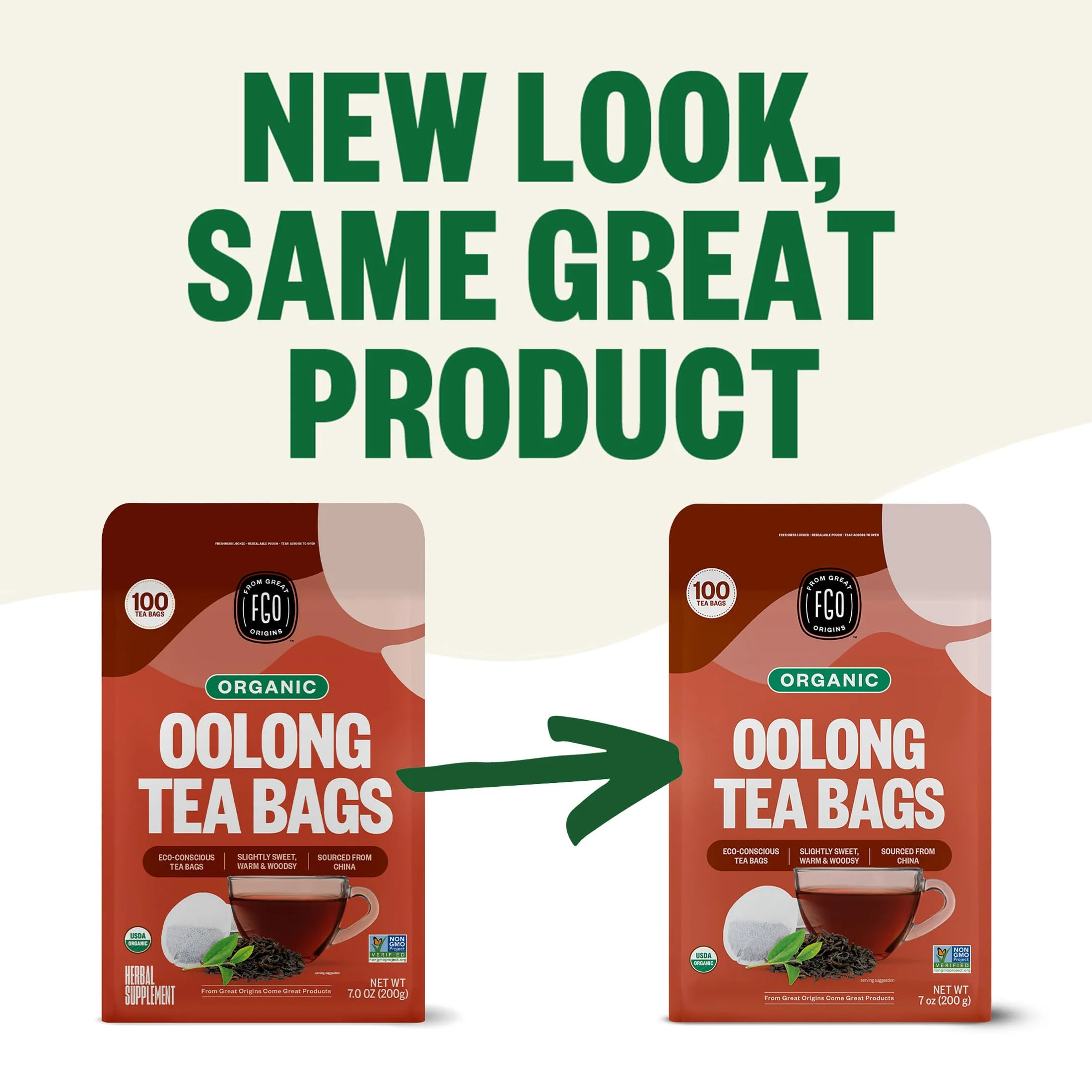 FGO Organic Oolong Tea, Eco-Conscious Tea Bags, 100 Count, Packaging May Vary (Pack of 1) - Image 3