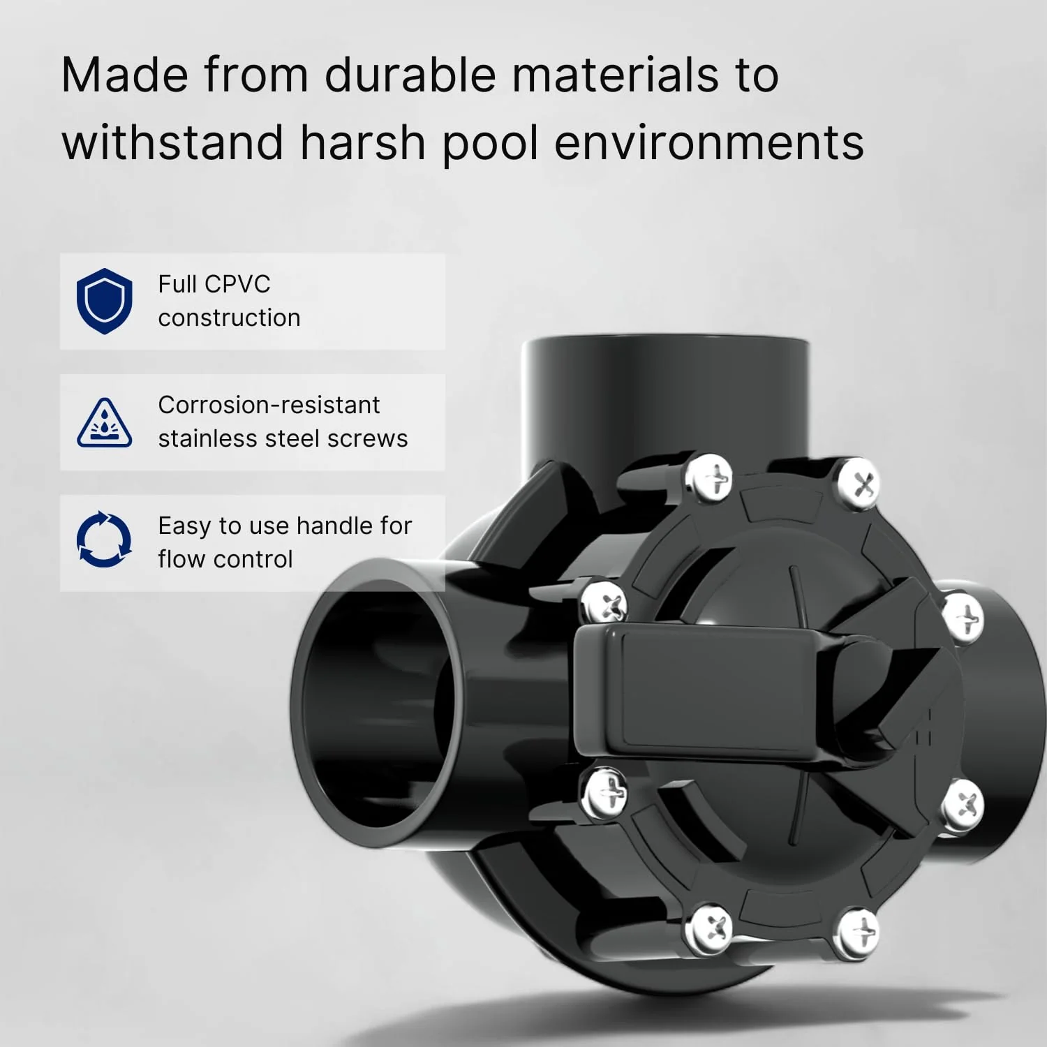 FibroPool Swimming Pool Diverter Valve - 1 1/2 Inch - 3 Way - Positive Seal & Non Lube Replacement Valve for Pools and Spas Black - Image 4