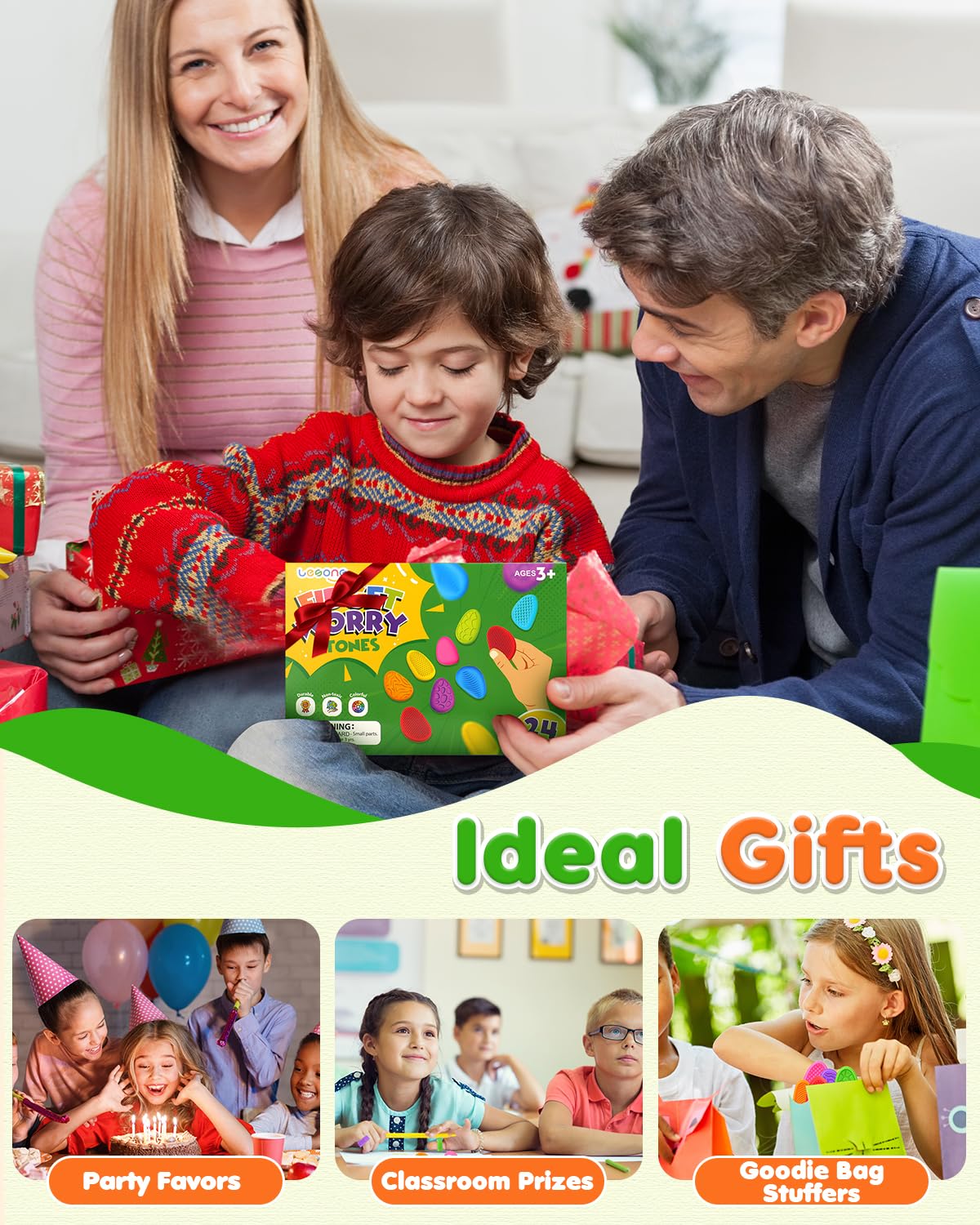 Fidget Toys Sensory Stone for Kids: 24 Pack Textured Worry Stones for Adults - Bulk Fidgets for Classroom Prizes Gooide Bag Stuffers - Quiet ADHD Tools for Autism Kids - Christmas Stocking Stuffers - Image 2