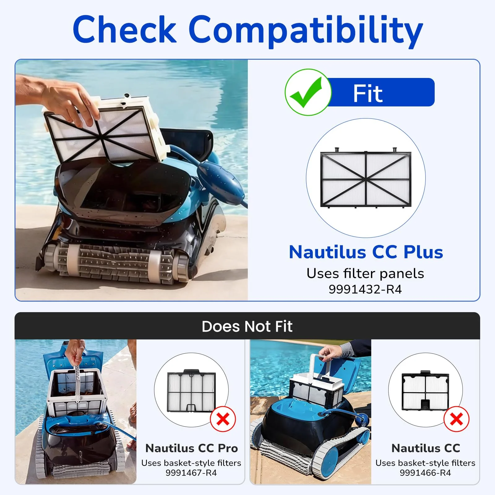 Fil-fresh Robotic Pool Cleaner Filters, Replaces for Dolphin M400/M500 & Nautilus CC Plus Ultra Fine Cartridge Filter Panels, Part Number 9991432-R4, Pack of 4 - Image 7