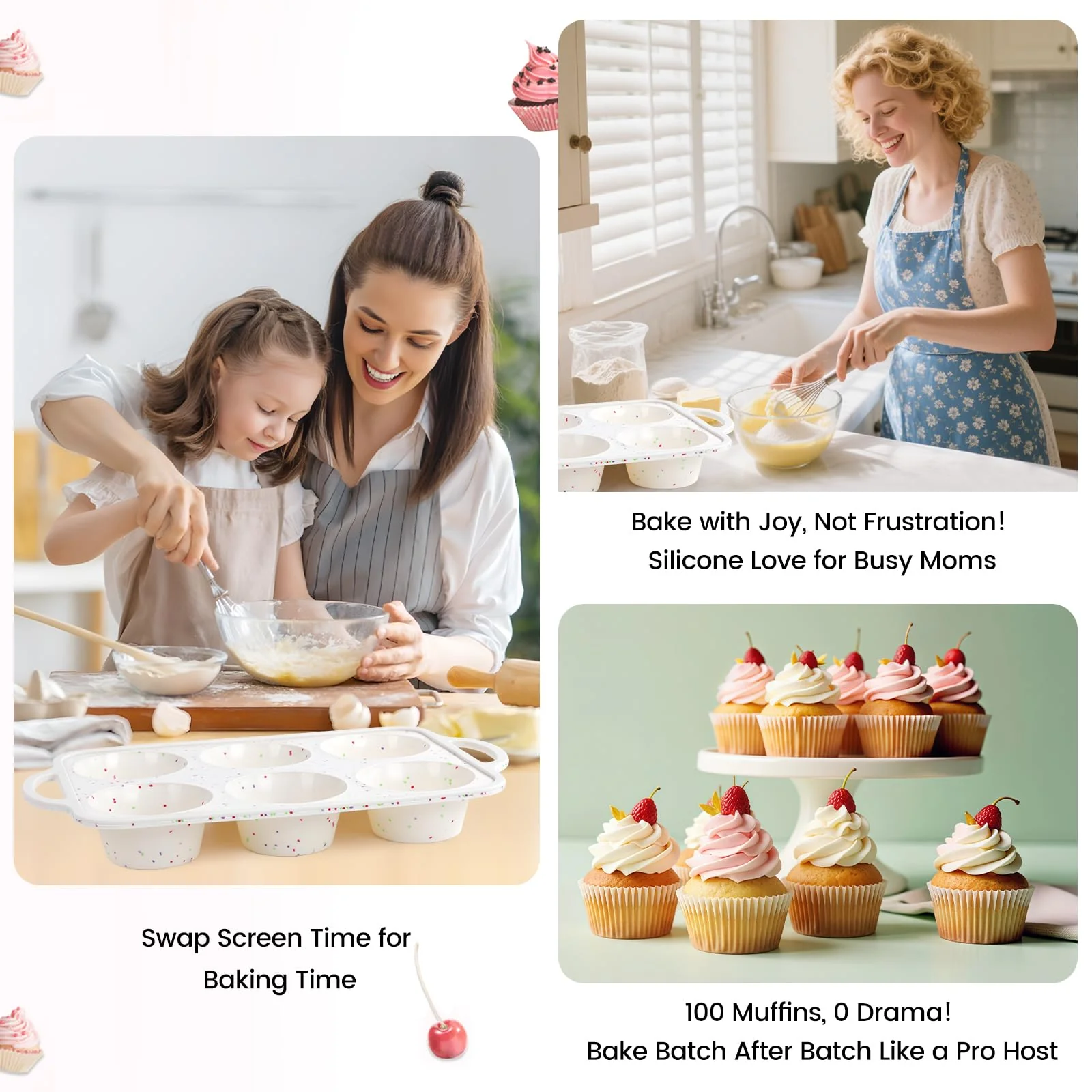 Fimary Silicone Jumbo Muffin Pan with Metal Frame, Non Stick Food Grade Silicone Large Muffin Pan Set of 2, with Handles 6 Cup,BPA-Free and Dishwasher Safe, Jumbo Cupcake Pans - Image 2