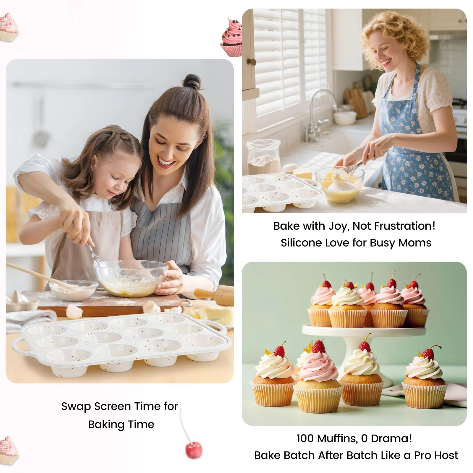 Fimary Silicone Muffin Pans for Baking 2 Pack, 2.8 Inch with Metal Reinforced Frame, Regular Size Nonstick Silicone Cupcake Pan 12 Cups for Baking Homemade Muffins, Cupcakes, Dishwasher Safe BPA Free - Image 2