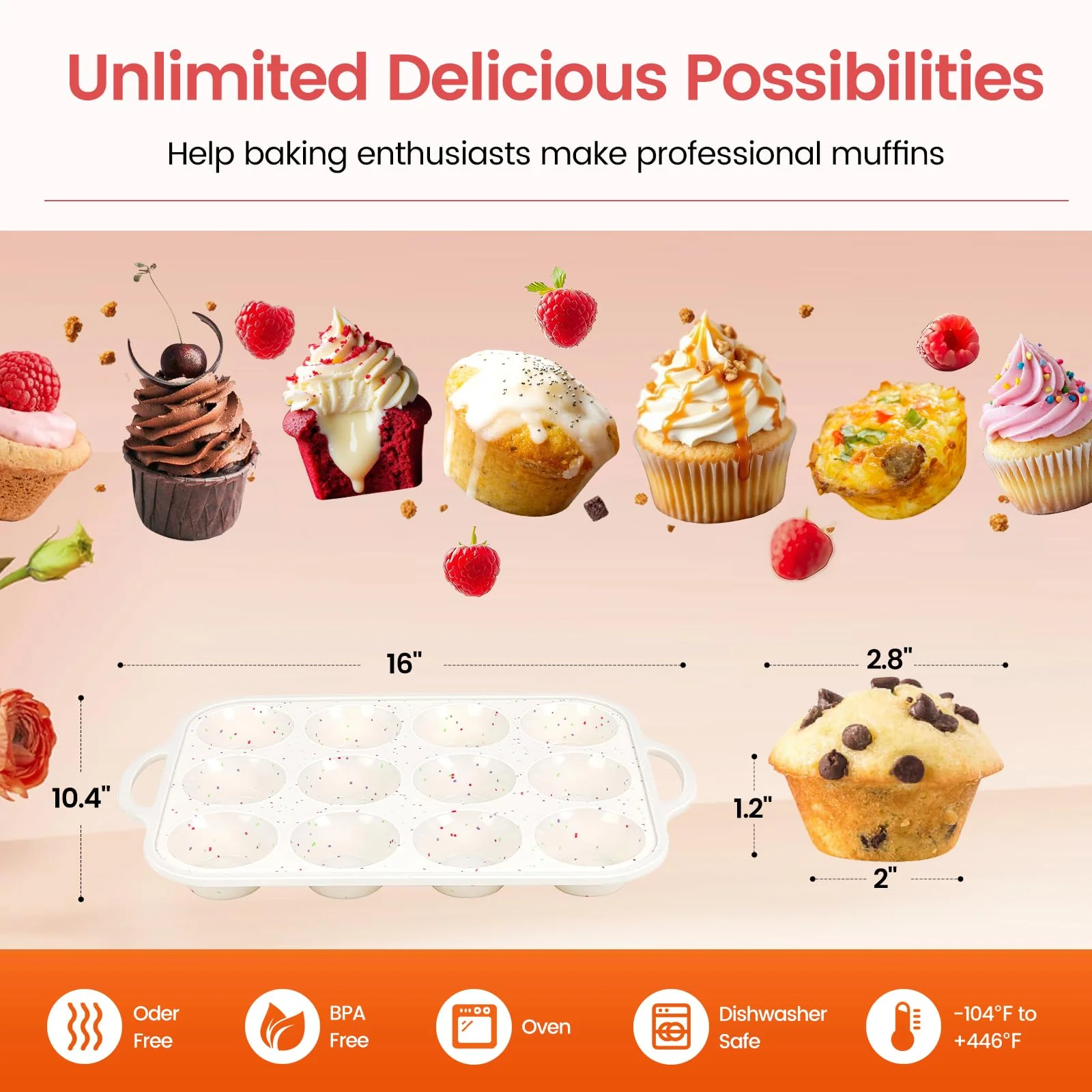 Fimary Silicone Muffin Pans for Baking 2 Pack, 2.8 Inch with Metal Reinforced Frame, Regular Size Nonstick Silicone Cupcake Pan 12 Cups for Baking Homemade Muffins, Cupcakes, Dishwasher Safe BPA Free - Image 4