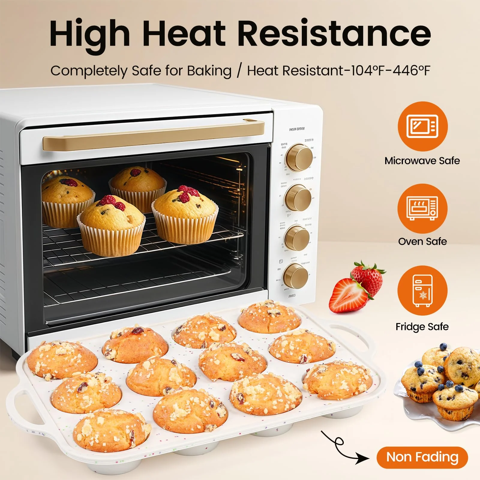 Fimary Silicone Muffin Pans for Baking 2 Pack, 2.8 Inch with Metal Reinforced Frame, Regular Size Nonstick Silicone Cupcake Pan 12 Cups for Baking Homemade Muffins, Cupcakes, Dishwasher Safe BPA Free - Image 6