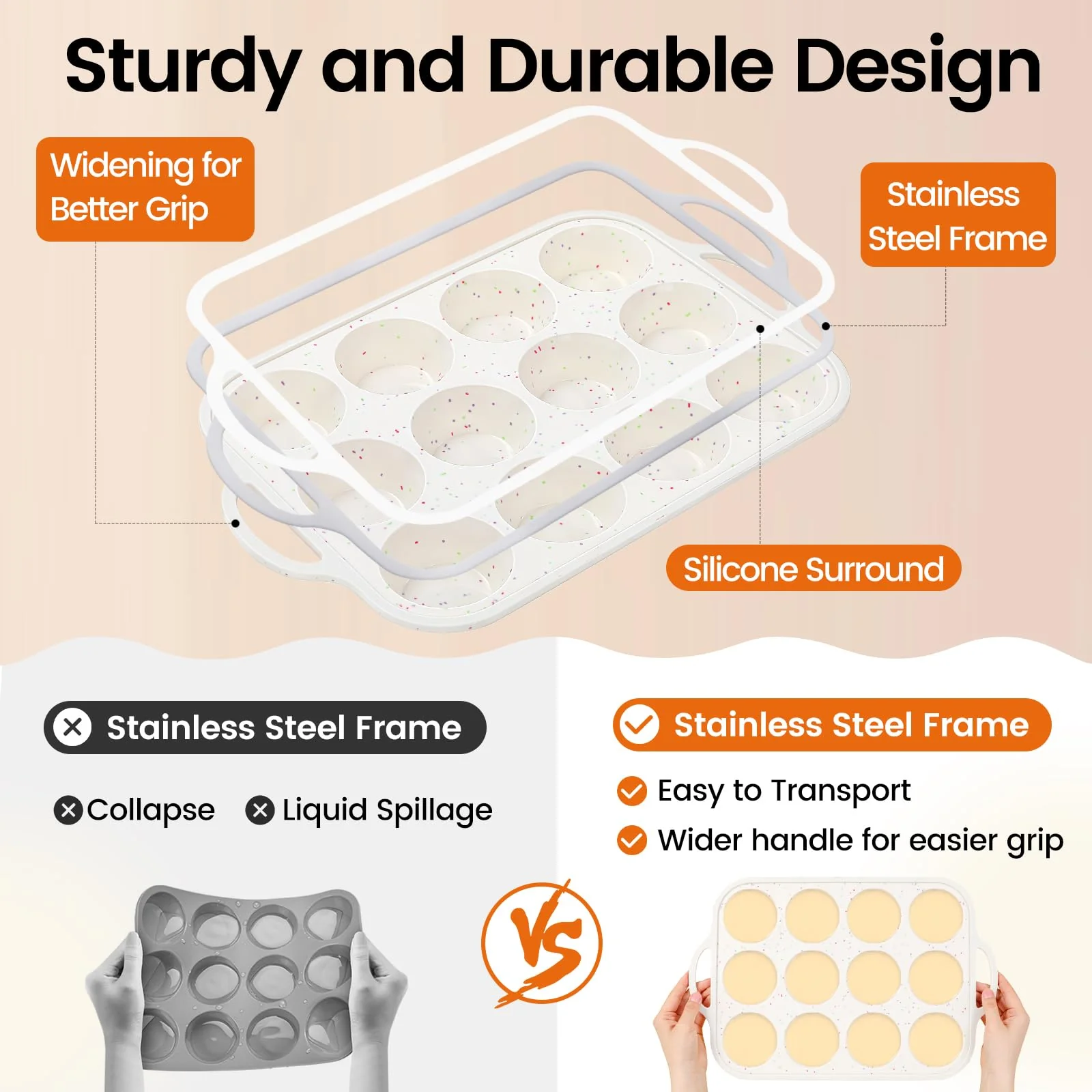 Fimary Silicone Muffin Pans for Baking 2 Pack, 2.8 Inch with Metal Reinforced Frame, Regular Size Nonstick Silicone Cupcake Pan 12 Cups for Baking Homemade Muffins, Cupcakes, Dishwasher Safe BPA Free - Image 7