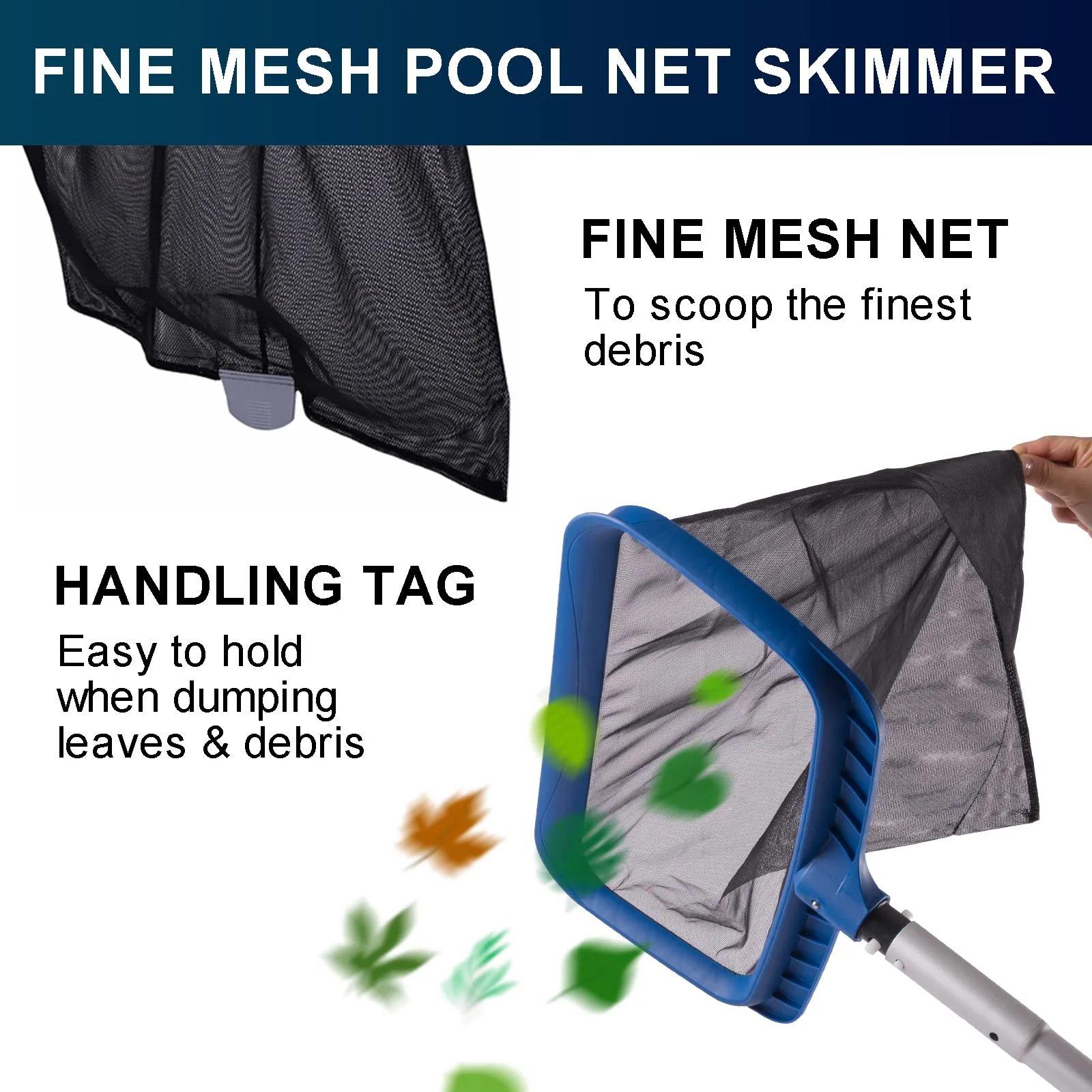 Fine Mesh Pool Net & Brush Head Combo - Sturdy Skimmer with 17.5" Professional Brushes for Pool Wall Cleaning - Image 4