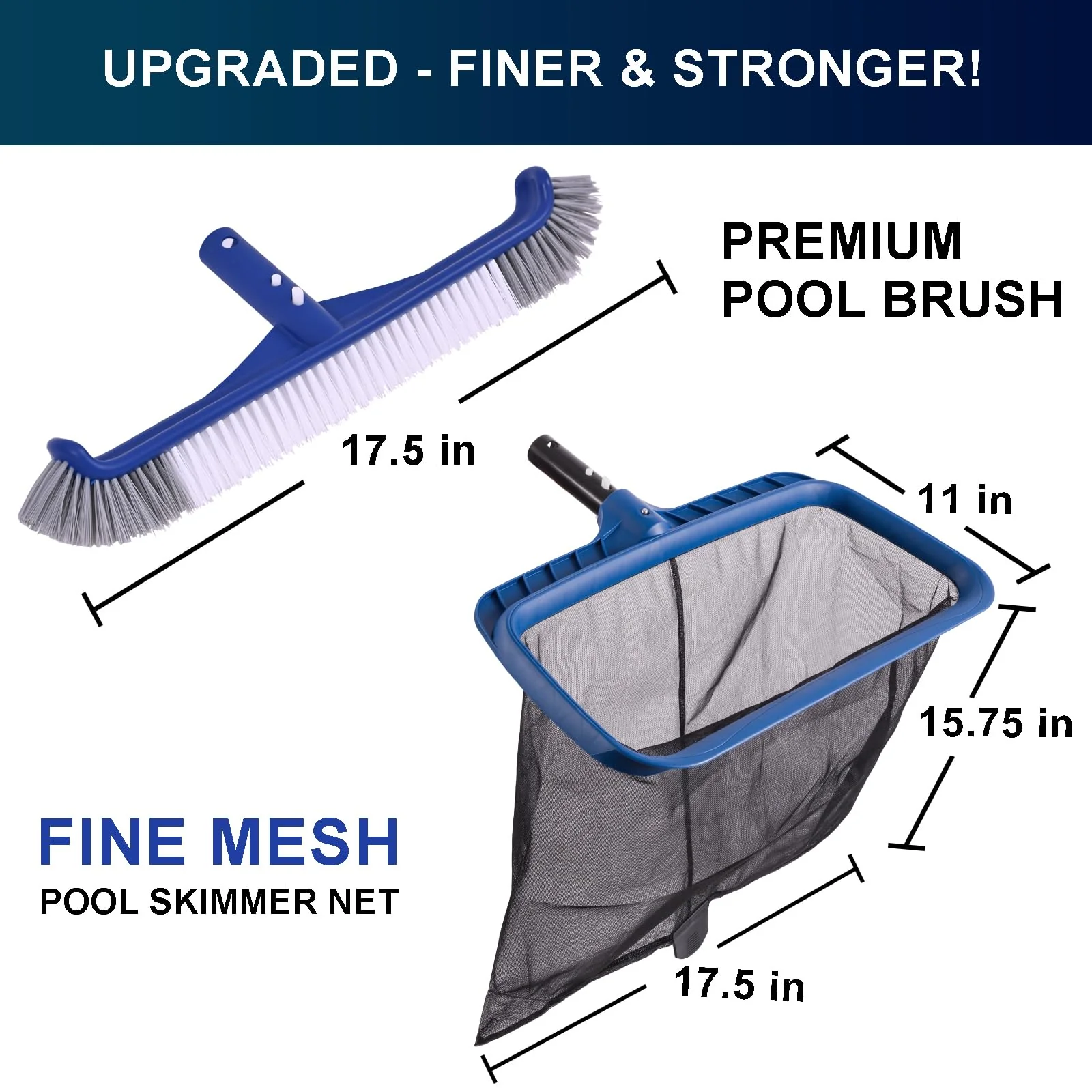 Fine Mesh Pool Net & Brush Head Combo - Sturdy Skimmer with 17.5" Professional Brushes for Pool Wall Cleaning - Image 6