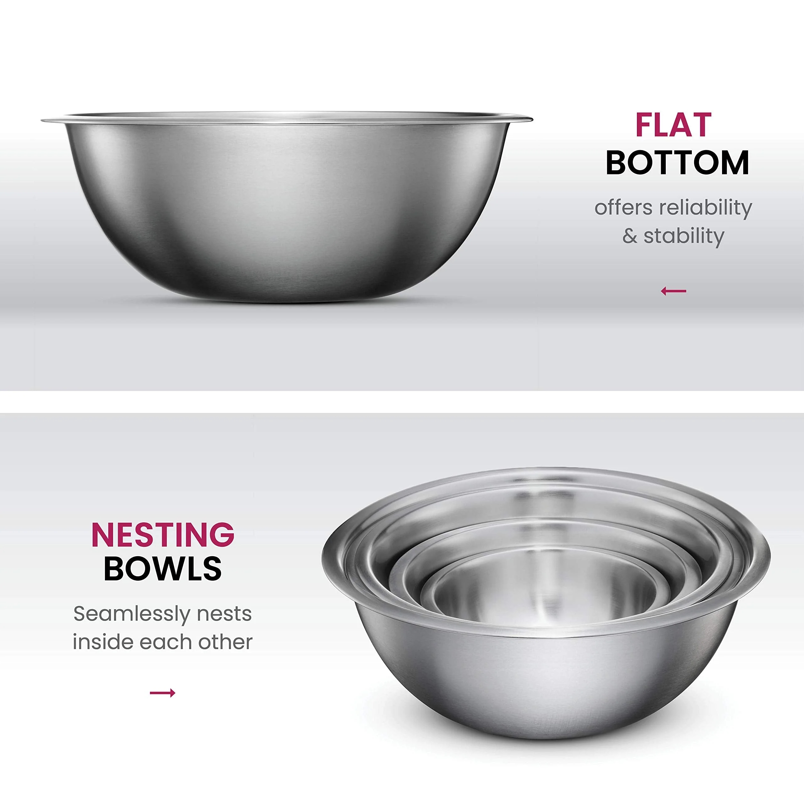 FineDine Stainless Steel Mixing Bowls (Set of 5) Stainless Steel Mixing Bowl Set - Easy To Clean, Nesting Bowls for Space Saving Storage, Great for Cooking, Baking, Prepping - Image 2