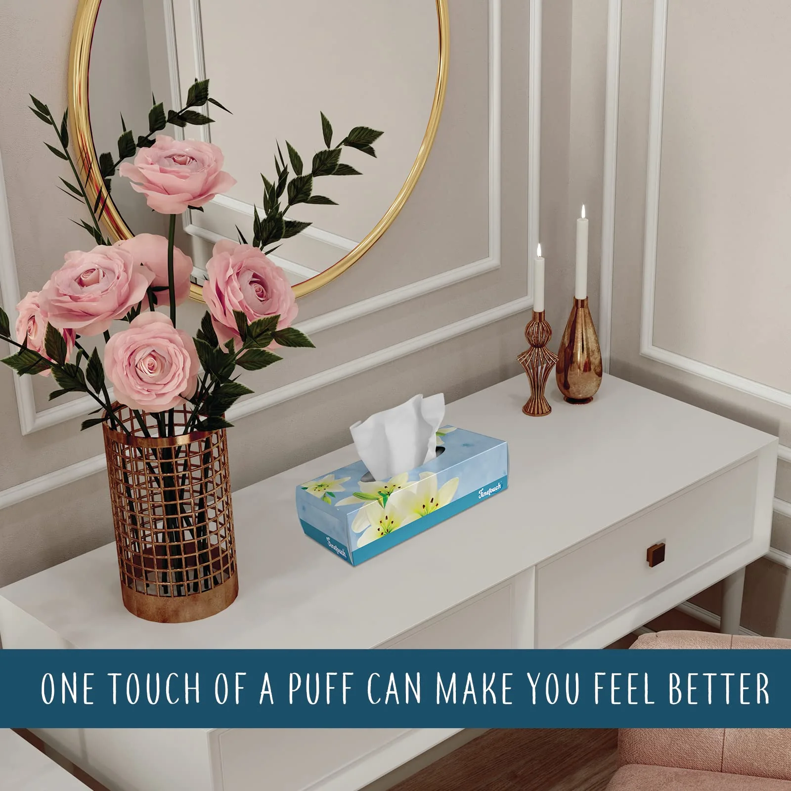 Finetouch 2-Ply Facial Tissues – 6 Boxes of 130 Soft Tissues (780 Total) – Strong & Gentle Tissue for Home, Office, or Travel Use - Image 6