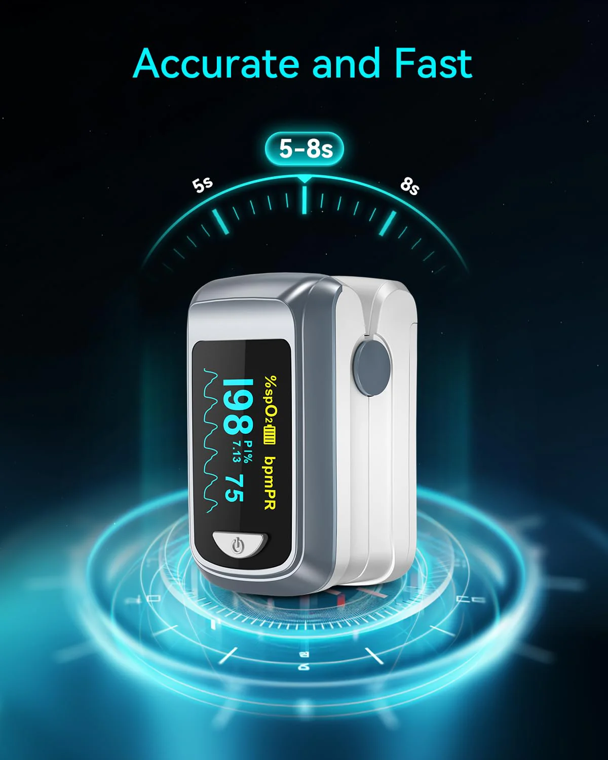 Fingertip Pulse Oximeter Blood Oxygen Monitor Finger for Adult & Children Portable Oxygen Level Monitor with OLED Screen Included 2 X AAA Batteries and Lanyard - Image 3