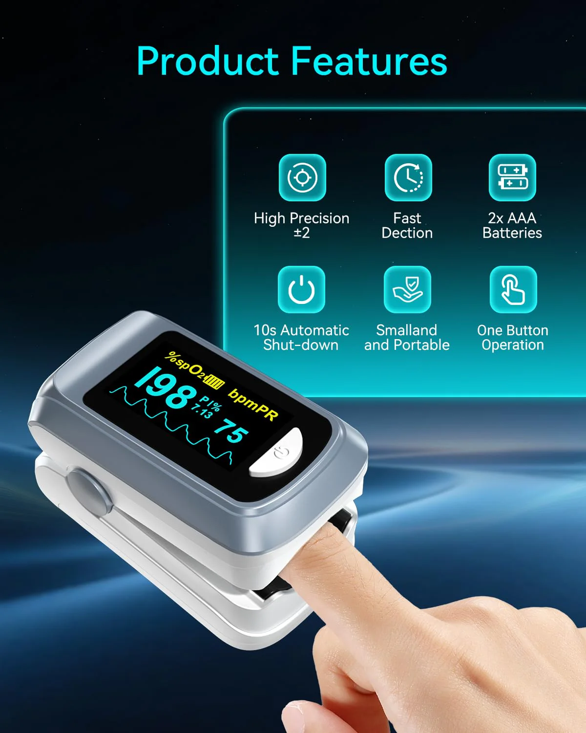 Fingertip Pulse Oximeter Blood Oxygen Monitor Finger for Adult & Children Portable Oxygen Level Monitor with OLED Screen Included 2 X AAA Batteries and Lanyard - Image 5