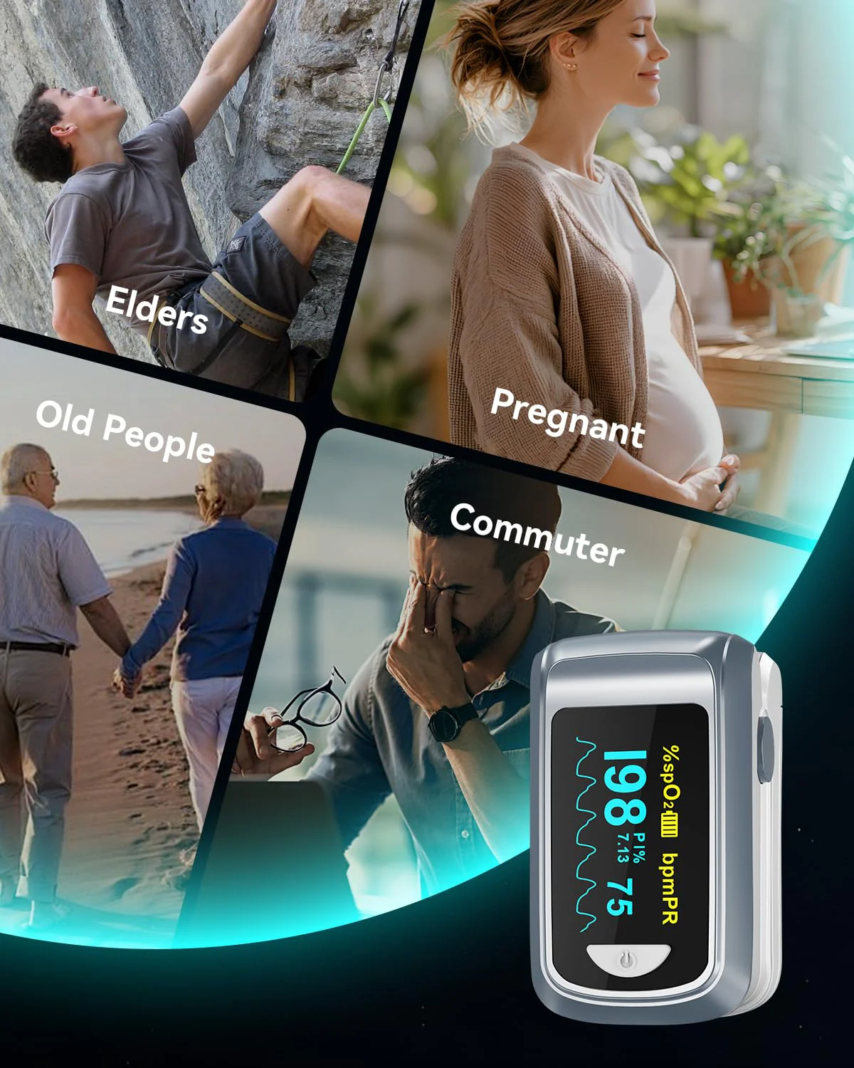 Fingertip Pulse Oximeter Blood Oxygen Monitor Finger for Adult & Children Portable Oxygen Level Monitor with OLED Screen Included 2 X AAA Batteries and Lanyard - Image 7
