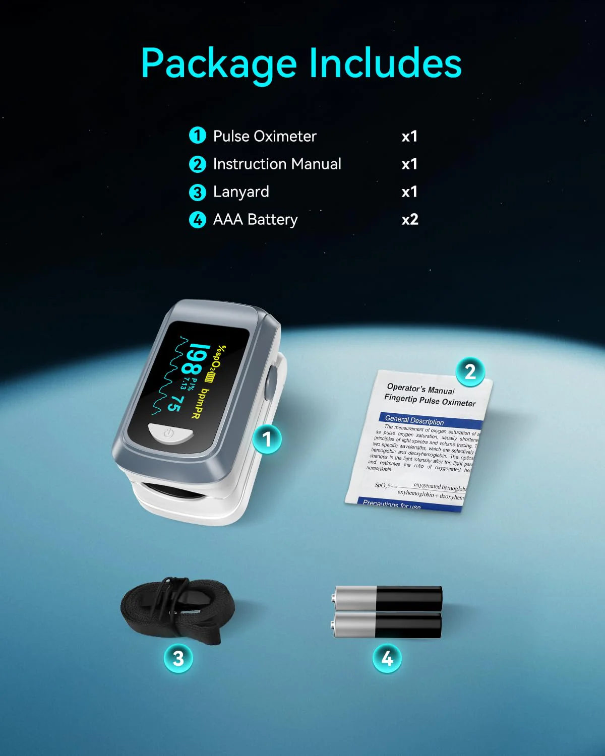 Fingertip Pulse Oximeter Blood Oxygen Monitor Finger for Adult & Children Portable Oxygen Level Monitor with OLED Screen Included 2 X AAA Batteries and Lanyard - Image 8