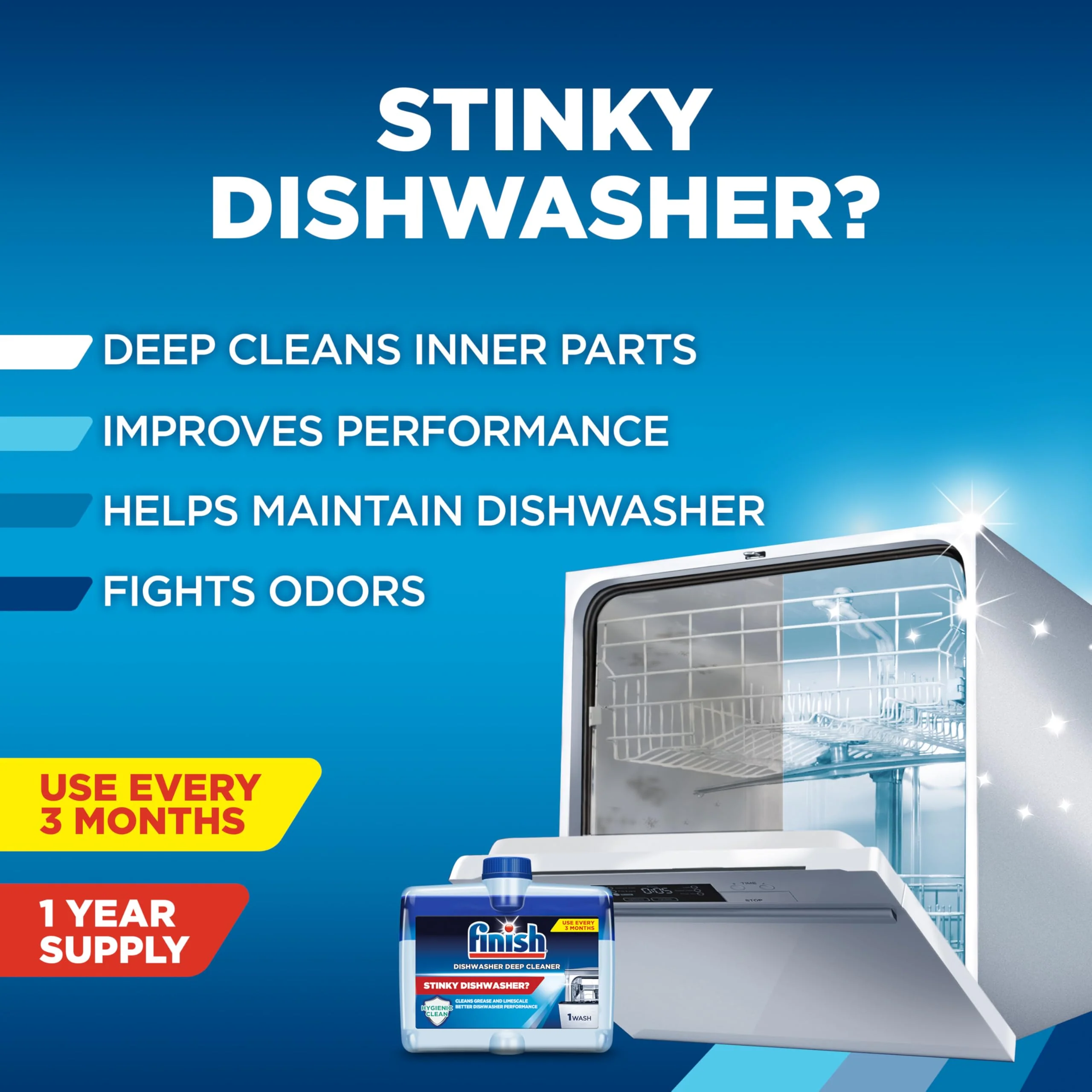 Finish Dishwasher Cleaner Liquid, Deep Cleans Hidden Grease & Limescale, Fights Odors & helps maintain Performance, 1 Year Supply, 8.45oz, 4 Bottle - Image 7