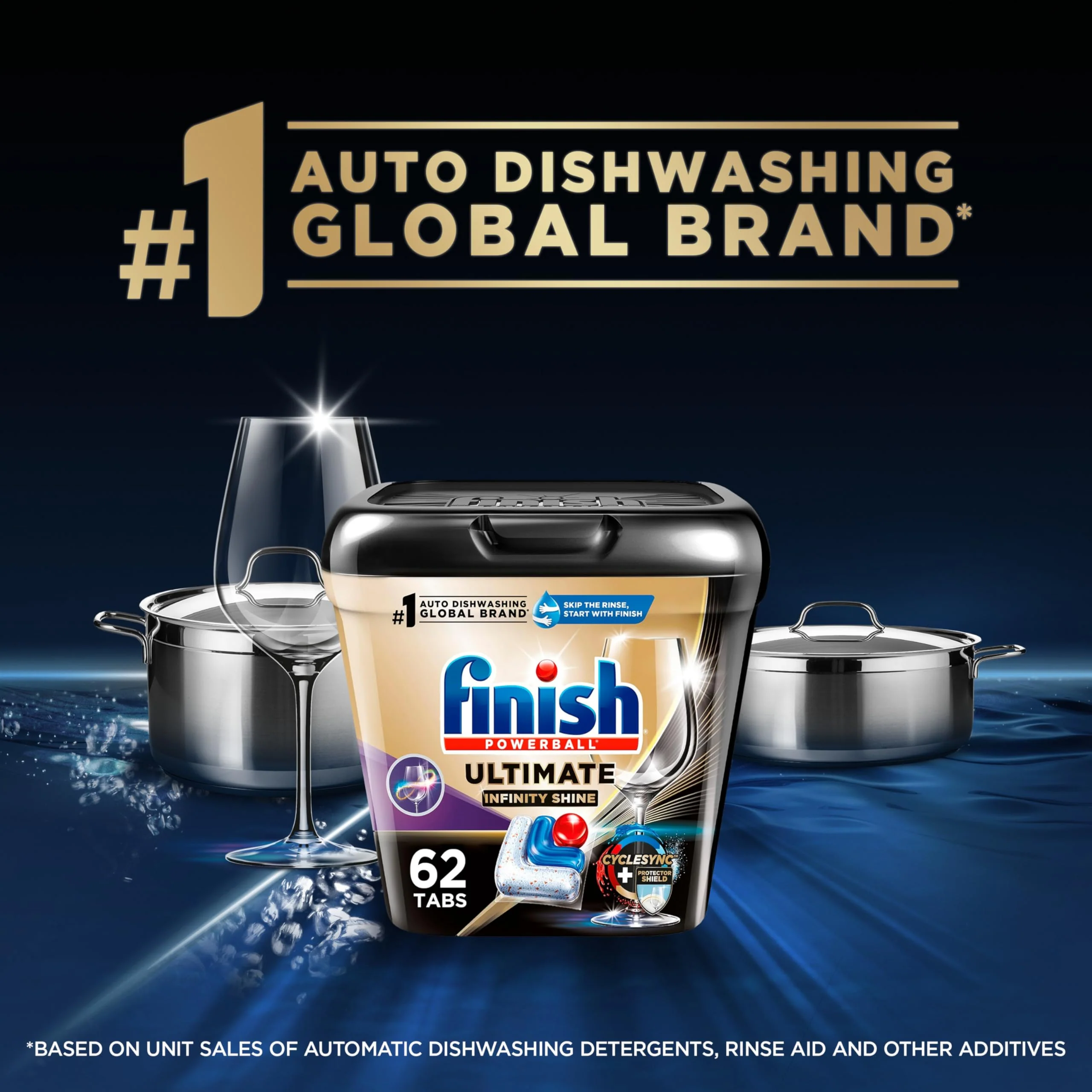 Finish Ultimate Infinity Shine Dishwasher Pods, No Pre-Rinse Dishwasher Detergent Soap Removes Burnt-On Stain, with Protector Shield & CycleSync Technology, Degreasing & Scrubbing Power, 62 Count - Image 7