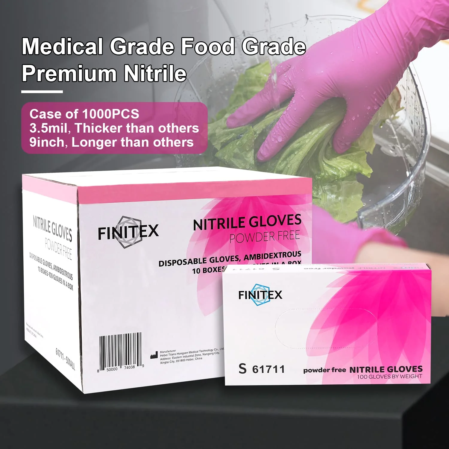 FINITEX Nitrile Disposable Latex-Free Gloves - 1000PCS/Case Powder-Free Guantes de Nitrilo Cleaning Medical Exam Food Cooking Gloves Rose Red(Small) - Image 4