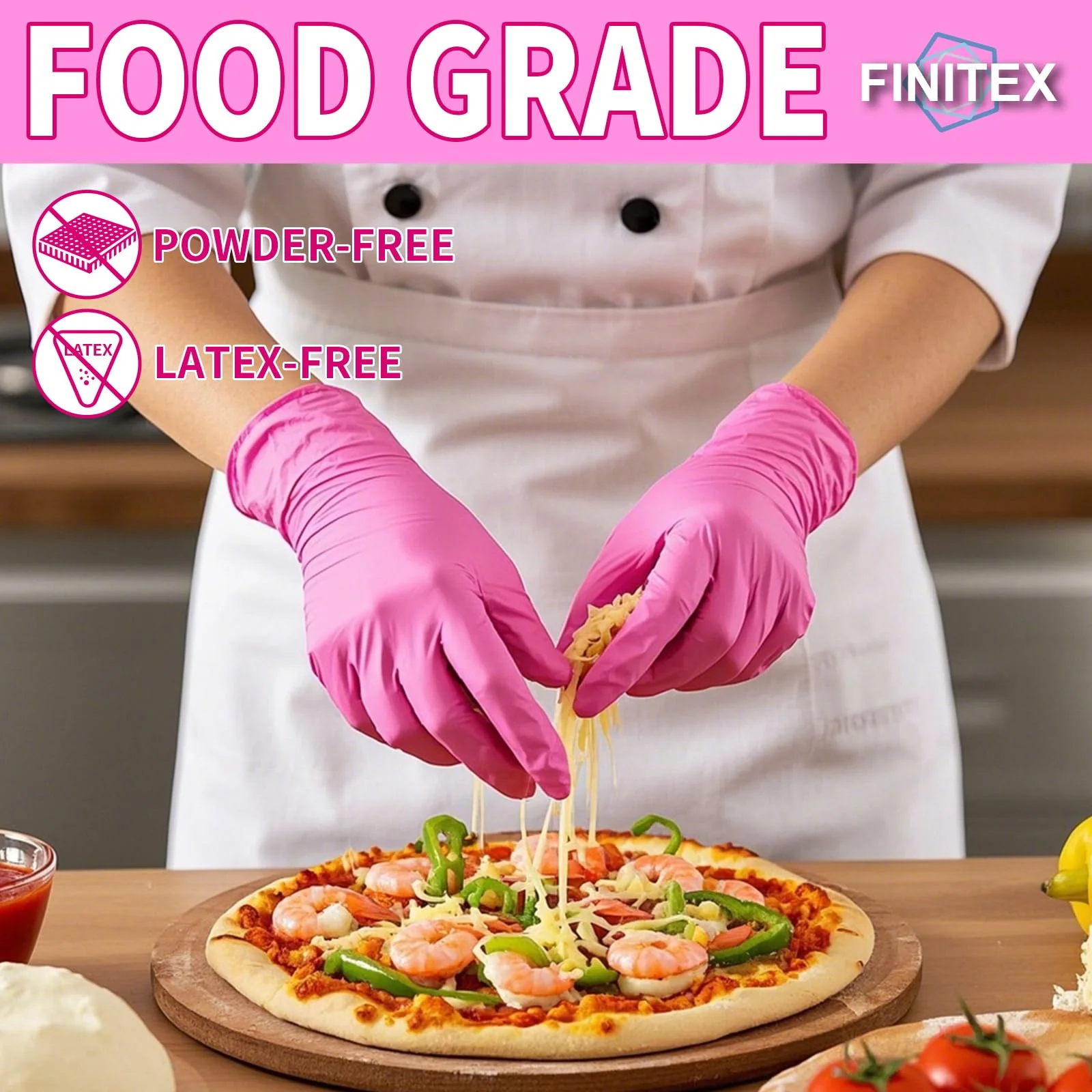 FINITEX Nitrile Disposable Latex-Free Gloves - 1000PCS/Case Powder-Free Guantes de Nitrilo Cleaning Medical Exam Food Cooking Gloves Rose Red(Small) - Image 8