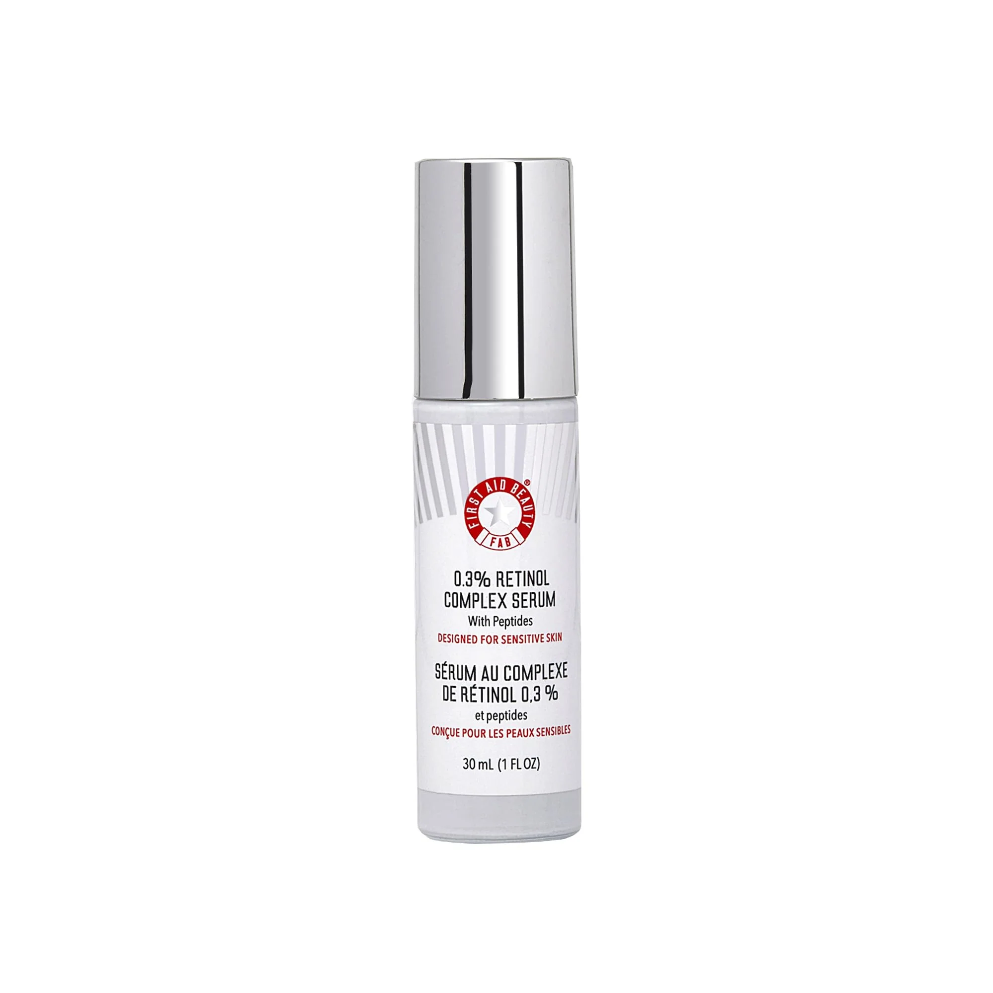 First Aid Beauty - 0.3% Retinol Complex Serum with Peptides, Designed for Sensitive Skin, Helps Visibly Improve Lines and Wrinkles with Less Irritation than Traditional Retinol, Non-Comedogenic, 1 oz