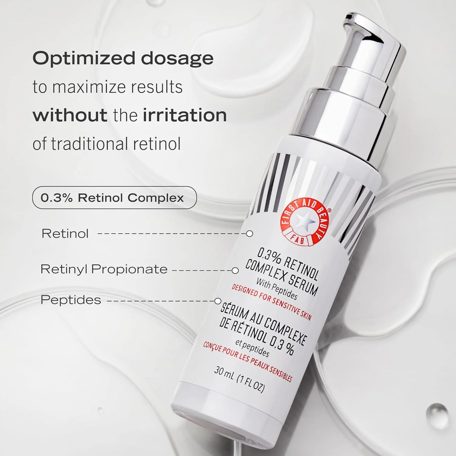 First Aid Beauty - 0.3% Retinol Complex Serum with Peptides, Designed for Sensitive Skin, Helps Visibly Improve Lines and Wrinkles with Less Irritation than Traditional Retinol, Non-Comedogenic, 1 oz - Image 6