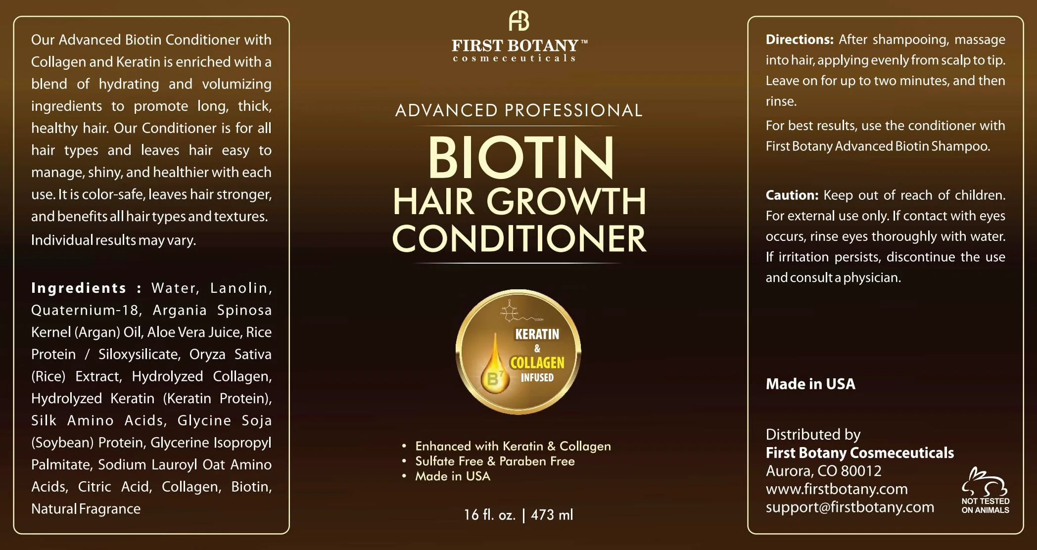 First Botany, Biotin Hair Growth Shampoo Conditioner Anti Hair Loss Thickening formula Collagen & Stem Cell For Hair Regrowth Anti Thinning Sulfate Free For Men Women Anti Dandruff Treatment 16 oz x2 - Image 2