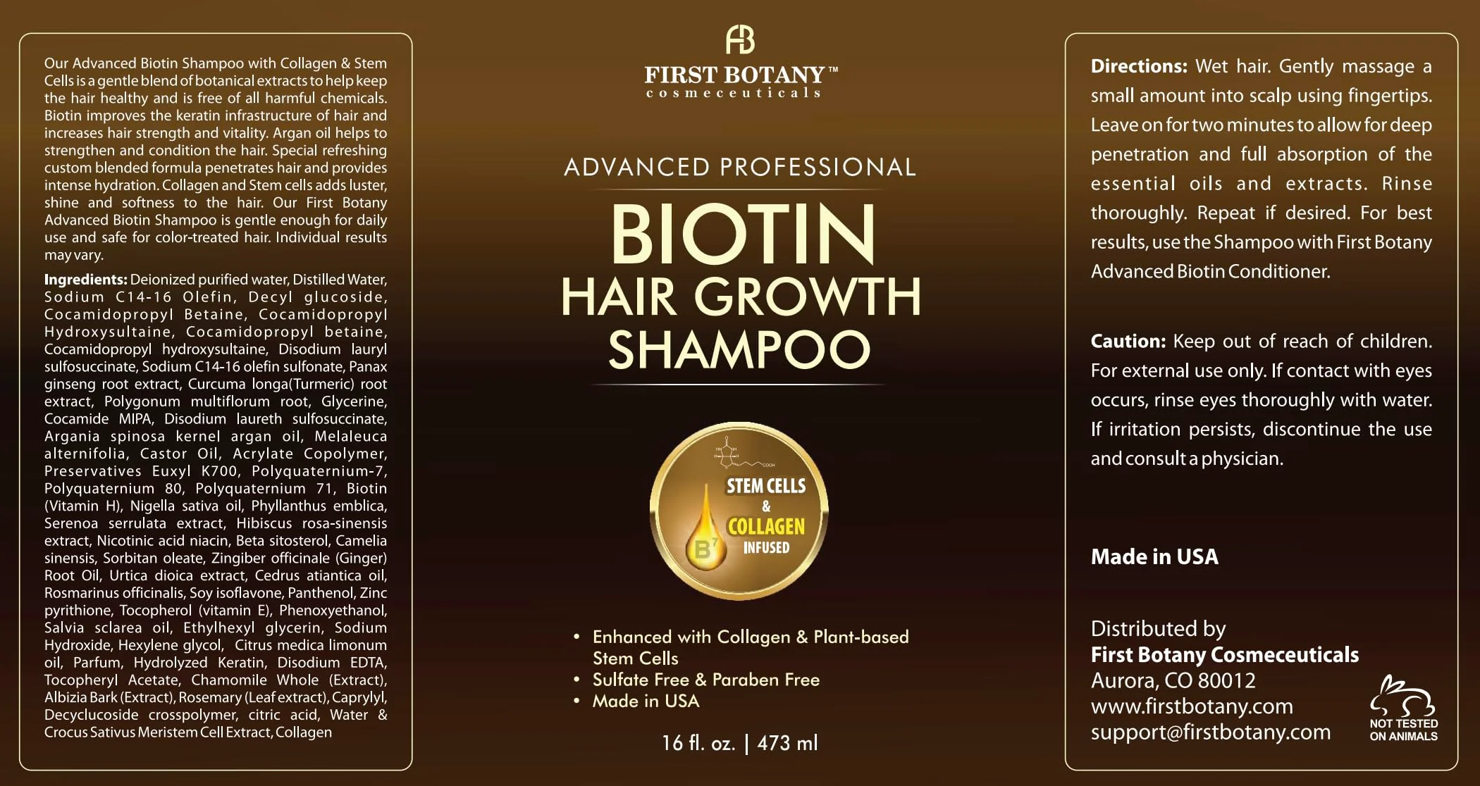 First Botany, Biotin Hair Growth Shampoo Conditioner Anti Hair Loss Thickening formula Collagen & Stem Cell For Hair Regrowth Anti Thinning Sulfate Free For Men Women Anti Dandruff Treatment 16 oz x2 - Image 3