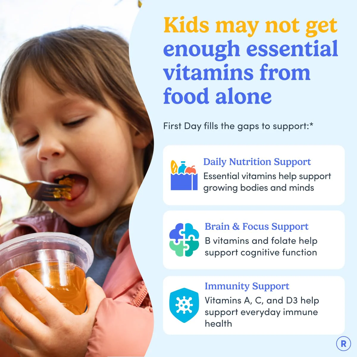 First Day Kids Multivitamin Gummies Age 4+, Strawberry & Orange - Kids Vitamins Multivitamin Gummy A C D3 K2 B1 B2 B6 B12 Folate, Immunity & Brain Function, Vegan - 30 Day Supply, Packaging May Vary - Image 3