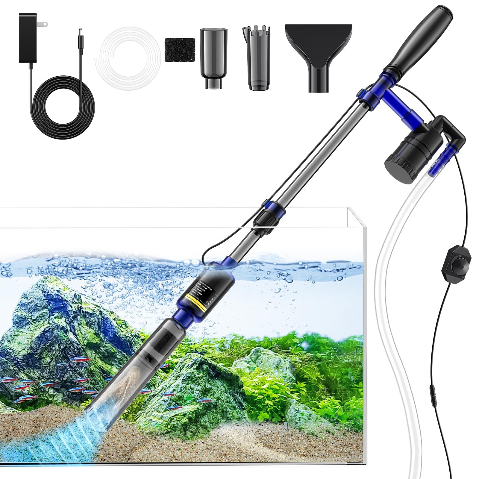 Fish Tank Cleaner - Aquarium Gravel Cleaner, 530GPH/32W Electric Fish Tank Cleaning Tools, Adjustable Water Flow Aquarium Cleaner Kit, Turtle Tank Gravel Cleaner Vacuum for Wash Sand, Water Changing - Image 2