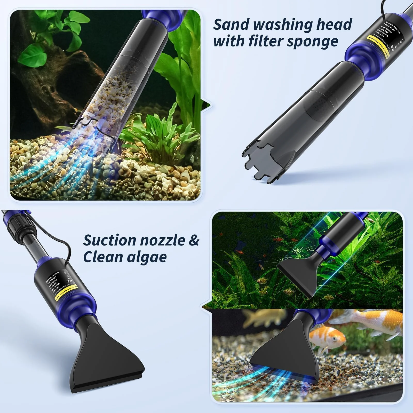 Fish Tank Cleaner - Aquarium Gravel Cleaner, 530GPH/32W Electric Fish Tank Cleaning Tools, Adjustable Water Flow Aquarium Cleaner Kit, Turtle Tank Gravel Cleaner Vacuum for Wash Sand, Water Changing - Image 4
