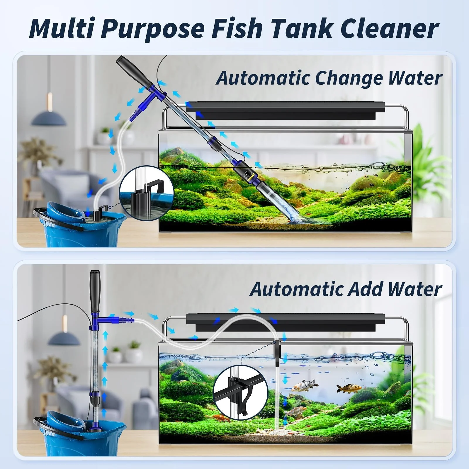 Fish Tank Cleaner - Aquarium Gravel Cleaner, 530GPH/32W Electric Fish Tank Cleaning Tools, Adjustable Water Flow Aquarium Cleaner Kit, Turtle Tank Gravel Cleaner Vacuum for Wash Sand, Water Changing - Image 6