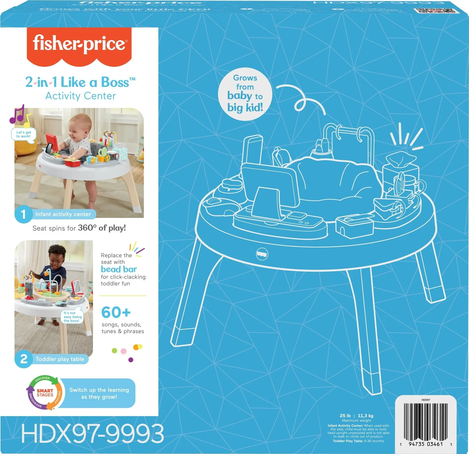 Fisher-Price Baby to Toddler Learning Toy 2-in-1 Like a Boss Activity Center and Play Table with Lights Music and Sounds - Image 2