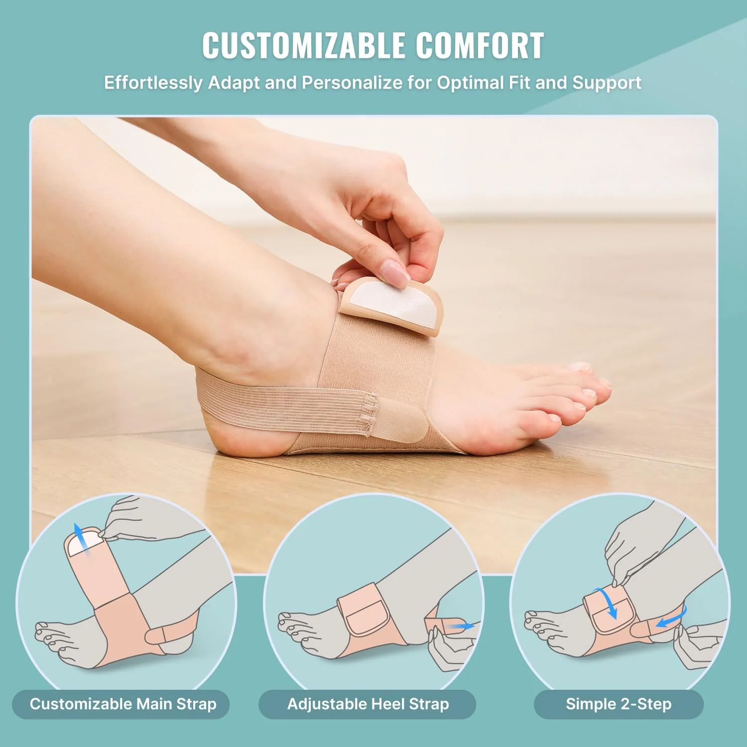 Fit Geno Arch Support for Plantar Fasciitis Pain Relief - Upgraded Non-Slip barefoot arch support for women - Adjustable Compression brace w/Gel Pads for Flat Feet High & Fallen Arch, Nude - Image 4