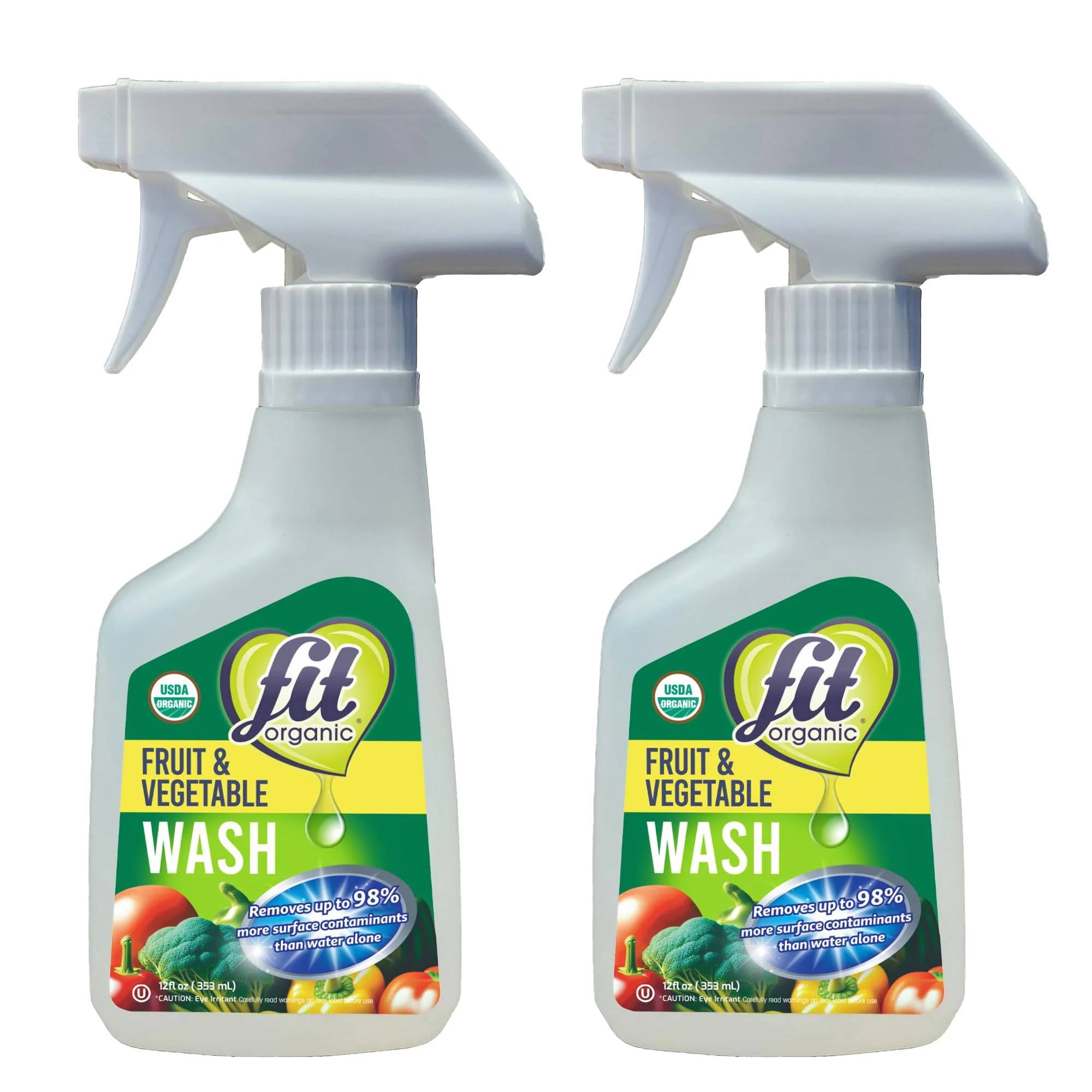 FIT Organic Fruit and Vegetable Wash Spray – USDA Certified Organic & Kosher Produce Cleaner – Removes 98% Pesticides, Waxes & Contaminants–Family & Pet Safe, Natural & Chemical-Free–12 Fl Oz (2-Pack)