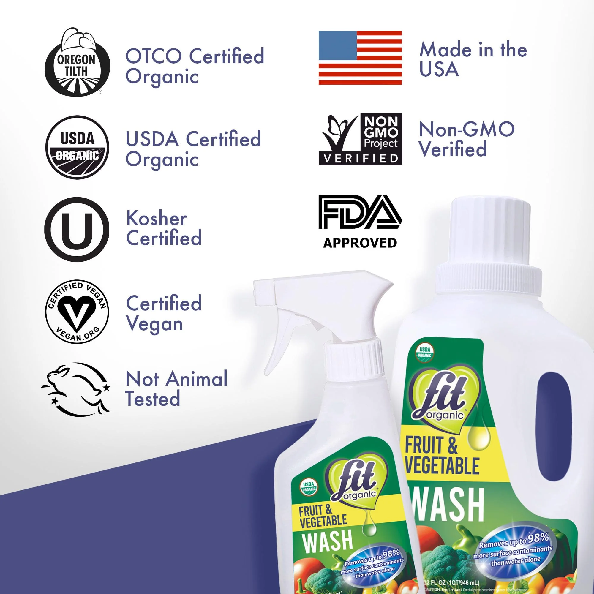 FIT Organic Fruit and Vegetable Wash Spray – USDA Certified Organic & Kosher Produce Cleaner – Removes 98% Pesticides, Waxes & Contaminants–Family & Pet Safe, Natural & Chemical-Free–12 Fl Oz (2-Pack) - Image 3