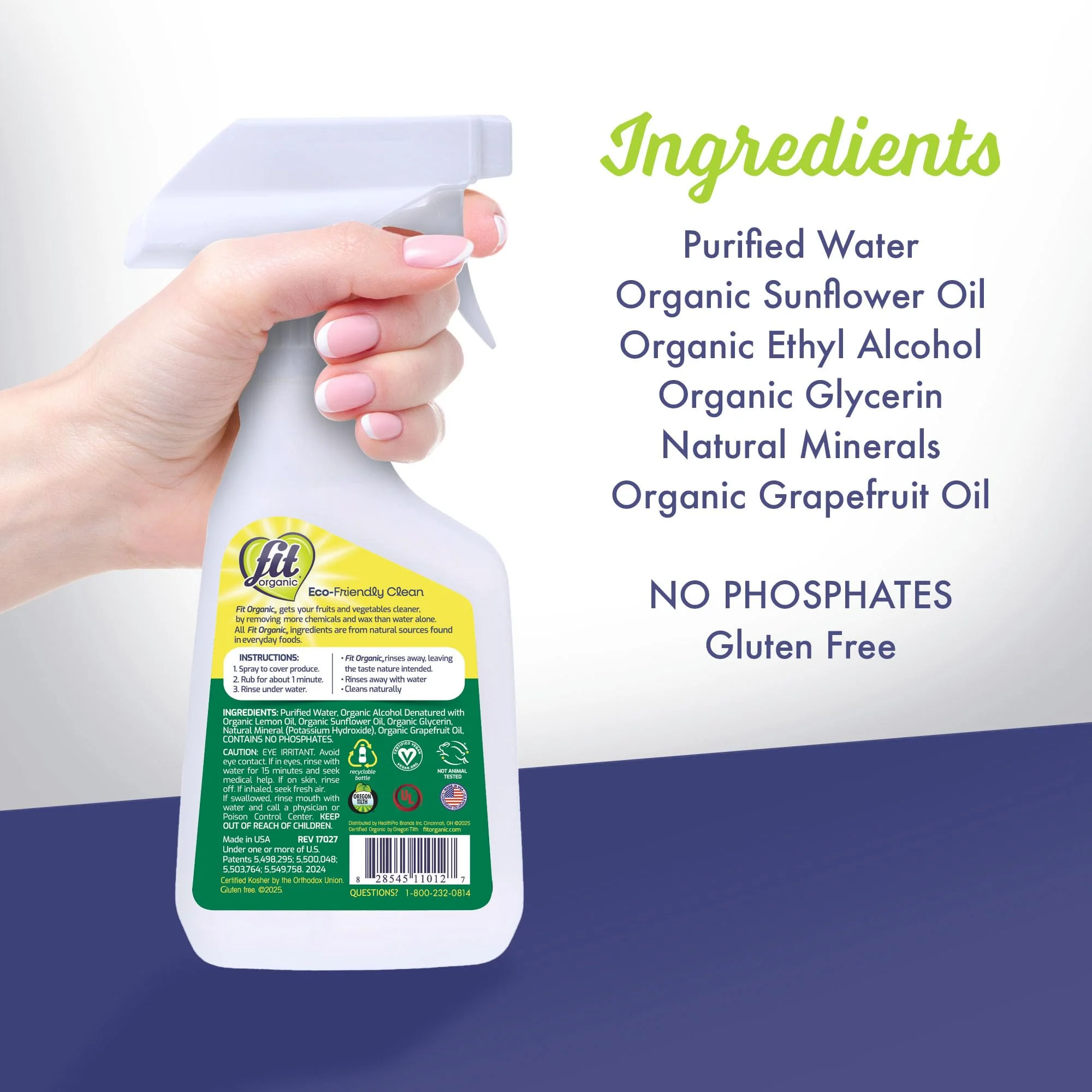 FIT Organic Fruit and Vegetable Wash Spray – USDA Certified Organic & Kosher Produce Cleaner – Removes 98% Pesticides, Waxes & Contaminants–Family & Pet Safe, Natural & Chemical-Free–12 Fl Oz (2-Pack) - Image 7
