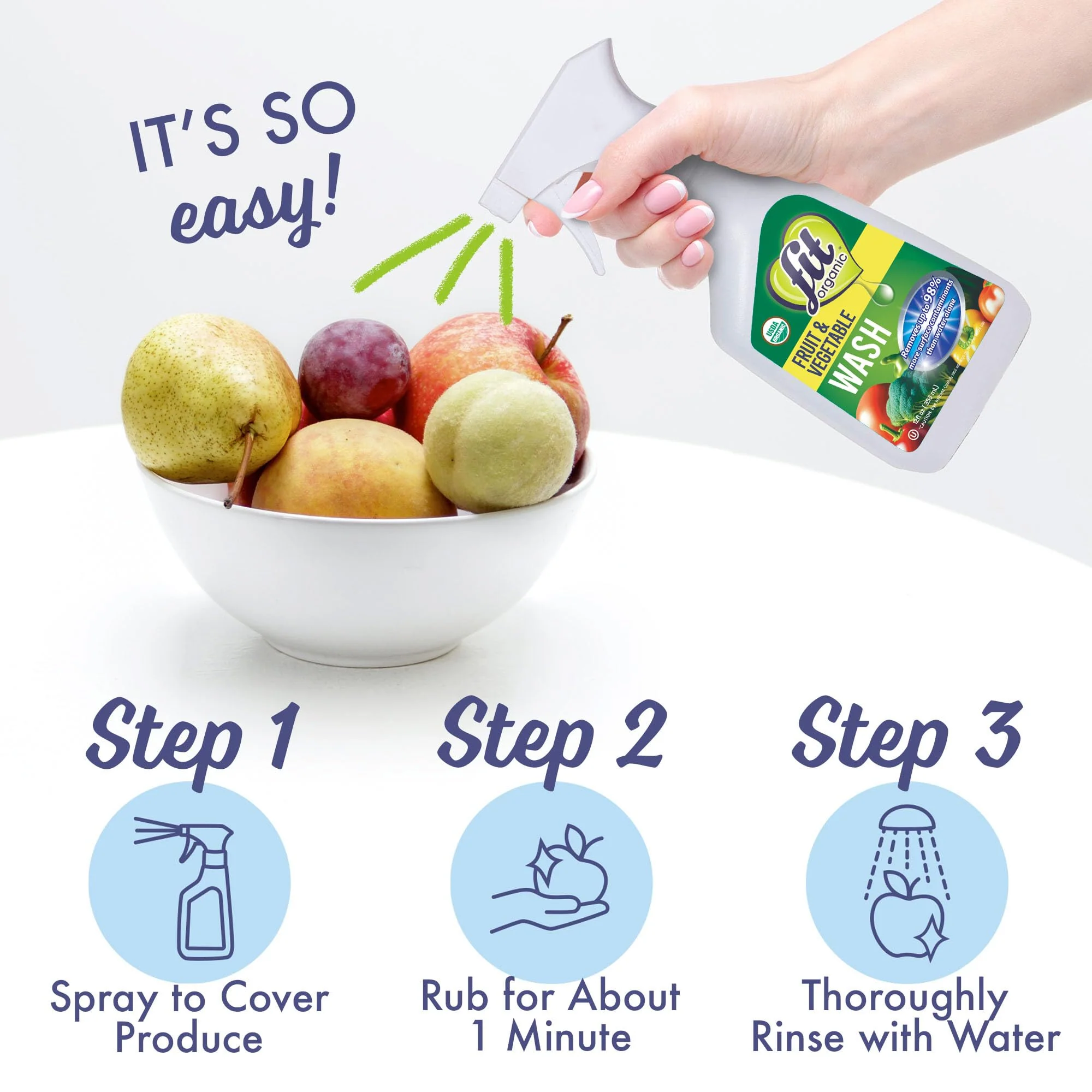 FIT Organic Fruit and Vegetable Wash Spray – USDA Certified Organic & Kosher Produce Cleaner – Removes 98% Pesticides, Waxes & Contaminants–Family & Pet Safe, Natural & Chemical-Free–12 Fl Oz (2-Pack) - Image 8