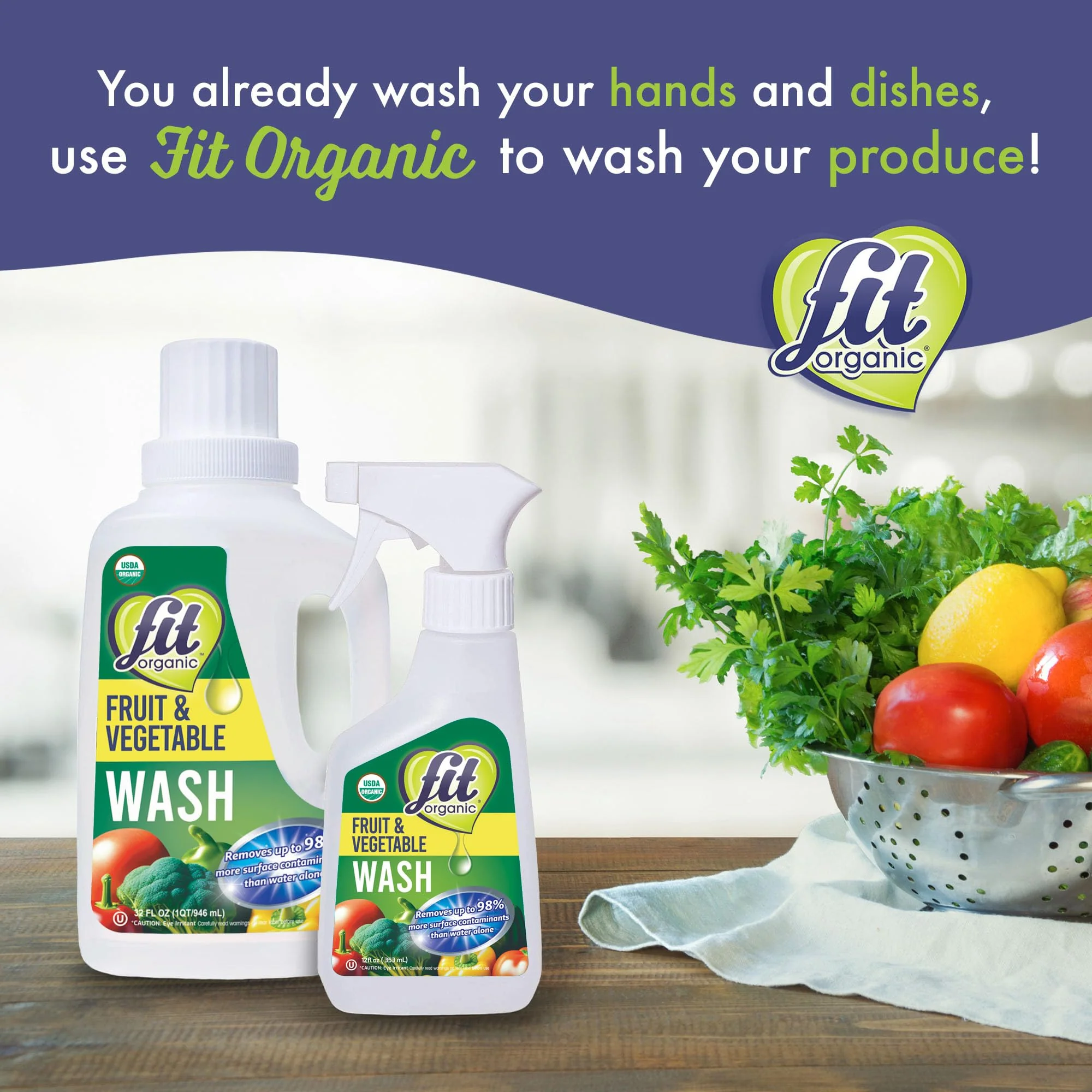 FIT Organic Fruit and Vegetable Wash Spray – USDA Certified Organic & Kosher Produce Cleaner – Removes 98% Pesticides, Waxes & Contaminants–Family & Pet Safe, Natural & Chemical-Free–12 Fl Oz (2-Pack) - Image 9