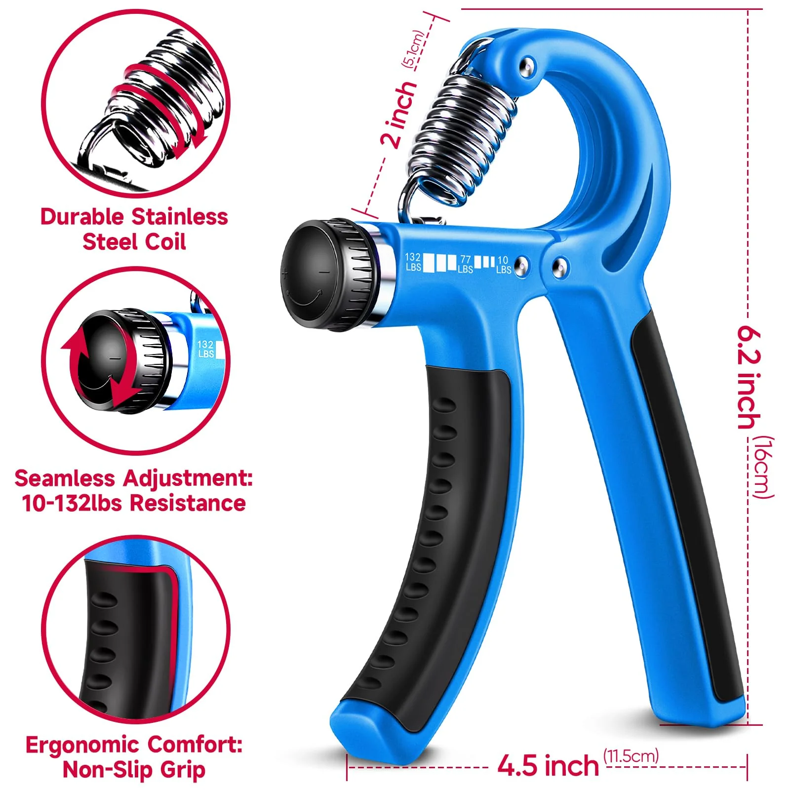 FitBeast Grip Strengthener Forearm Strengthener Hand Grips Strengthener Kit - 5 Pack Adjustable Resistance (Light Blue) - Image 5