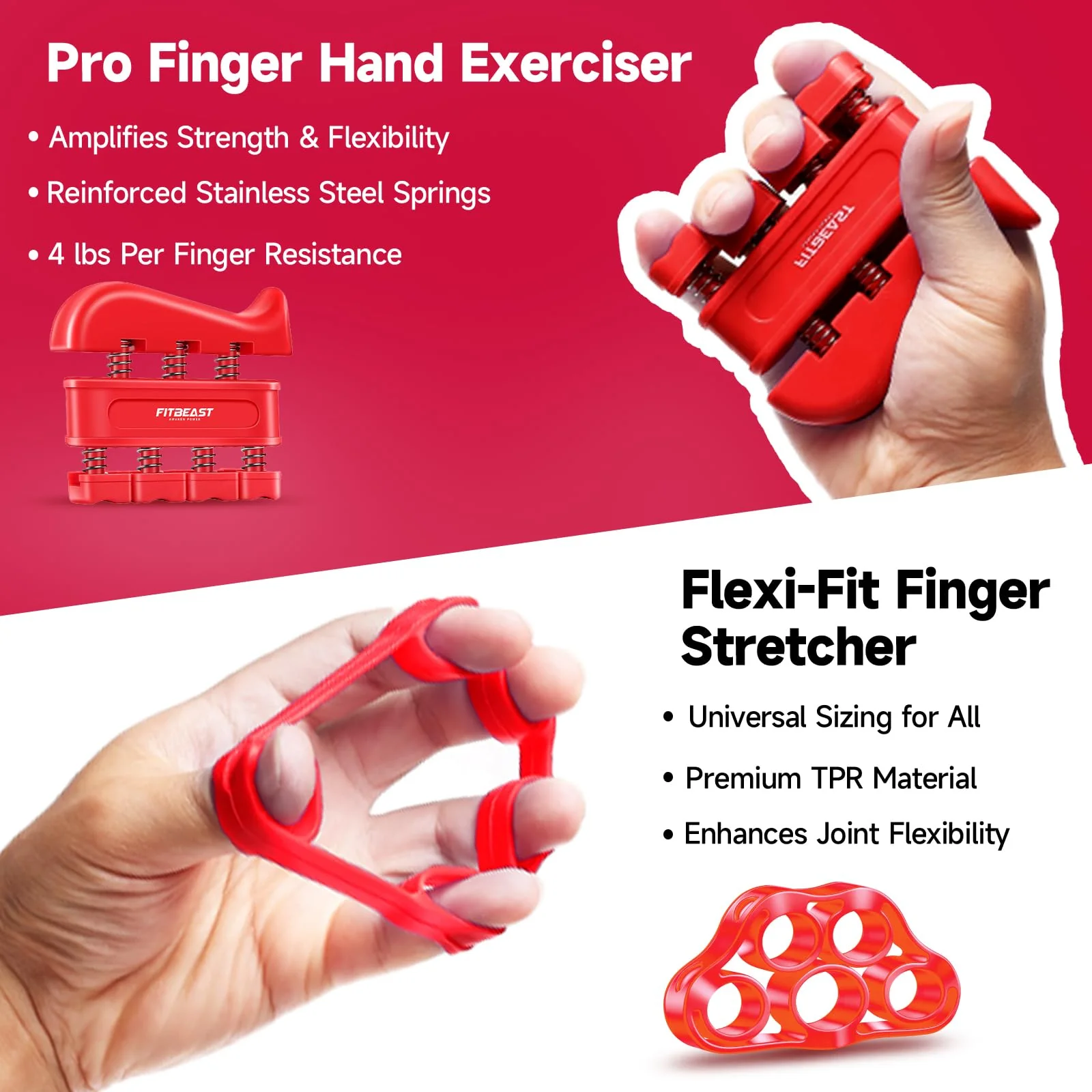 FitBeast Grip Strengthener Forearm Strengthener Hand Grips Strengthener Kit - 5 Pack Adjustable Resistance (Red) - Image 4