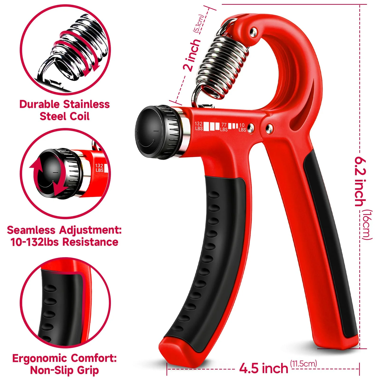 FitBeast Grip Strengthener Forearm Strengthener Hand Grips Strengthener Kit - 5 Pack Adjustable Resistance (Red) - Image 5