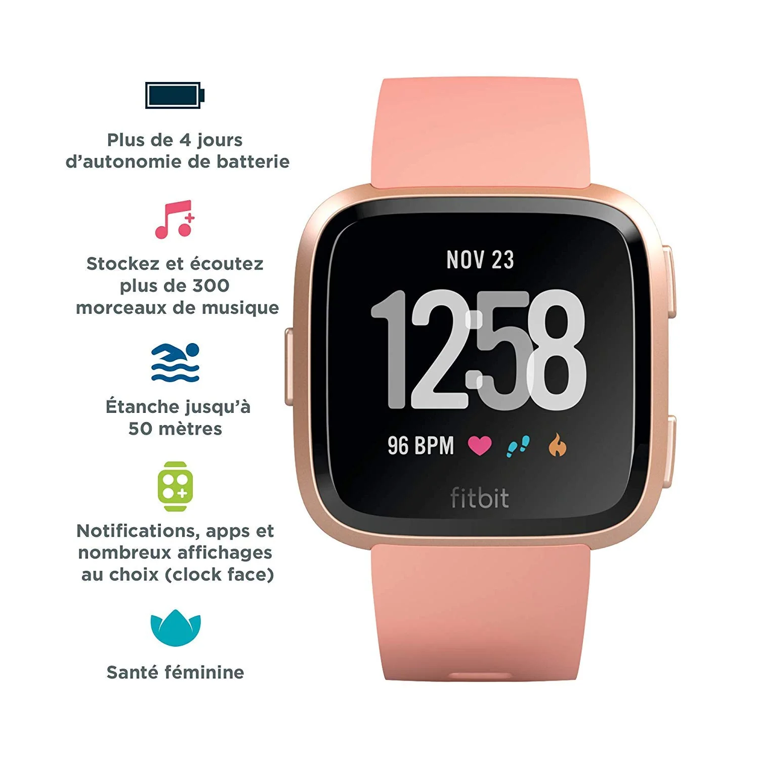 Fitbit Versa Health & Fitness Smartwatch with Heart Rate, Music & Swim Tracking, Peach - Image 8