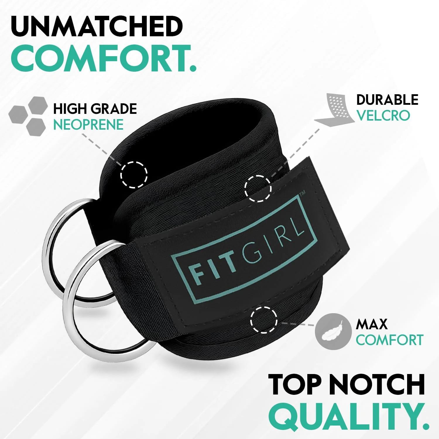 FITGIRL - Ankle Strap (Pair) for Cable Machines and Resistance Bands, Work Out Cuff Attachment for Home & Gym, Glute Workouts - Kickbacks, Leg Extensions, Hip Abductors, Women Only (Black, Pair) - Image 3