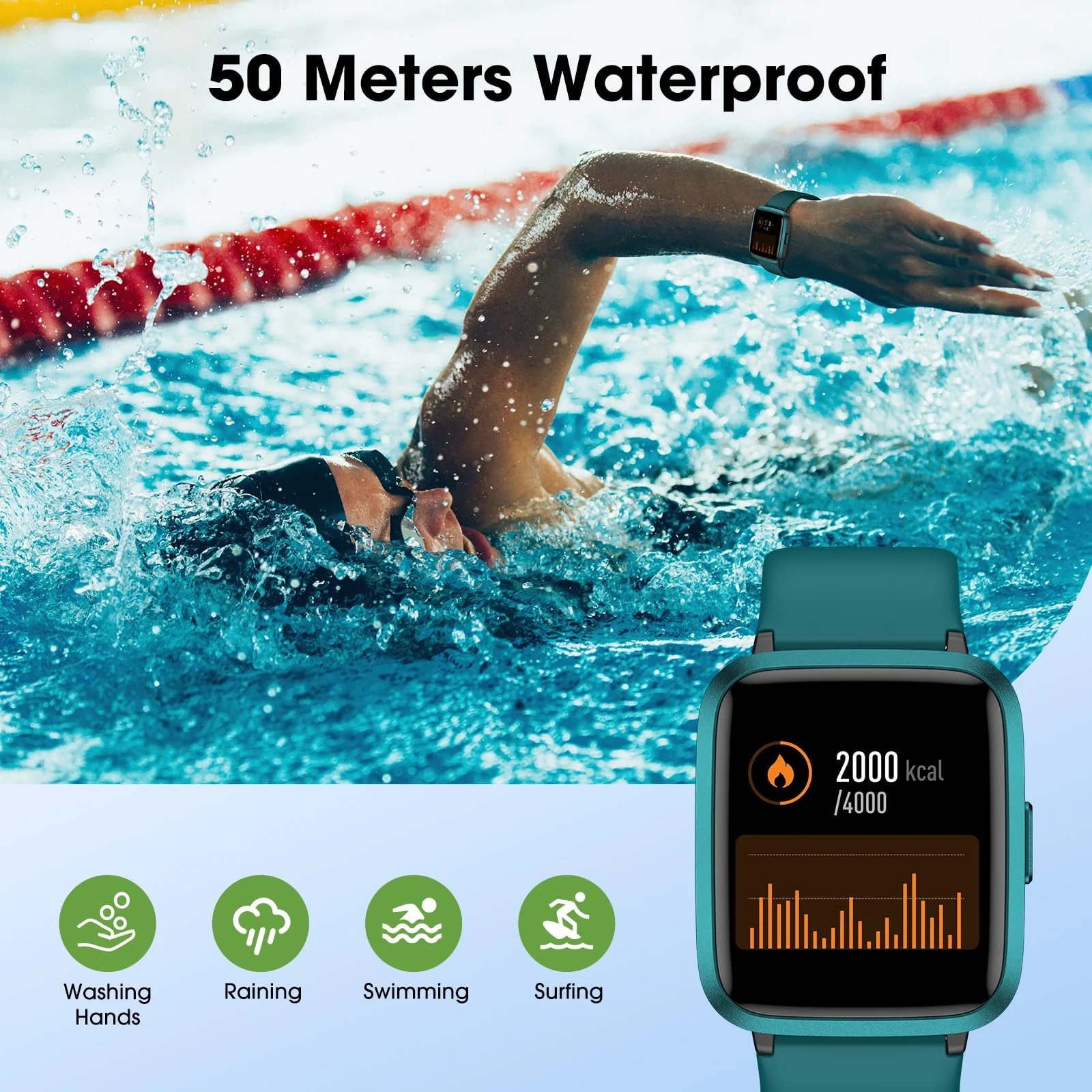 Fitness Tracker Watch with Heart Rate Monitor, Activity Tracker with Pedometer, Sleep Monitor, Calories & Step Counter, 5ATM Waterproof Smart Watch for Women Men Health Fitness Watch for Sports - Image 6