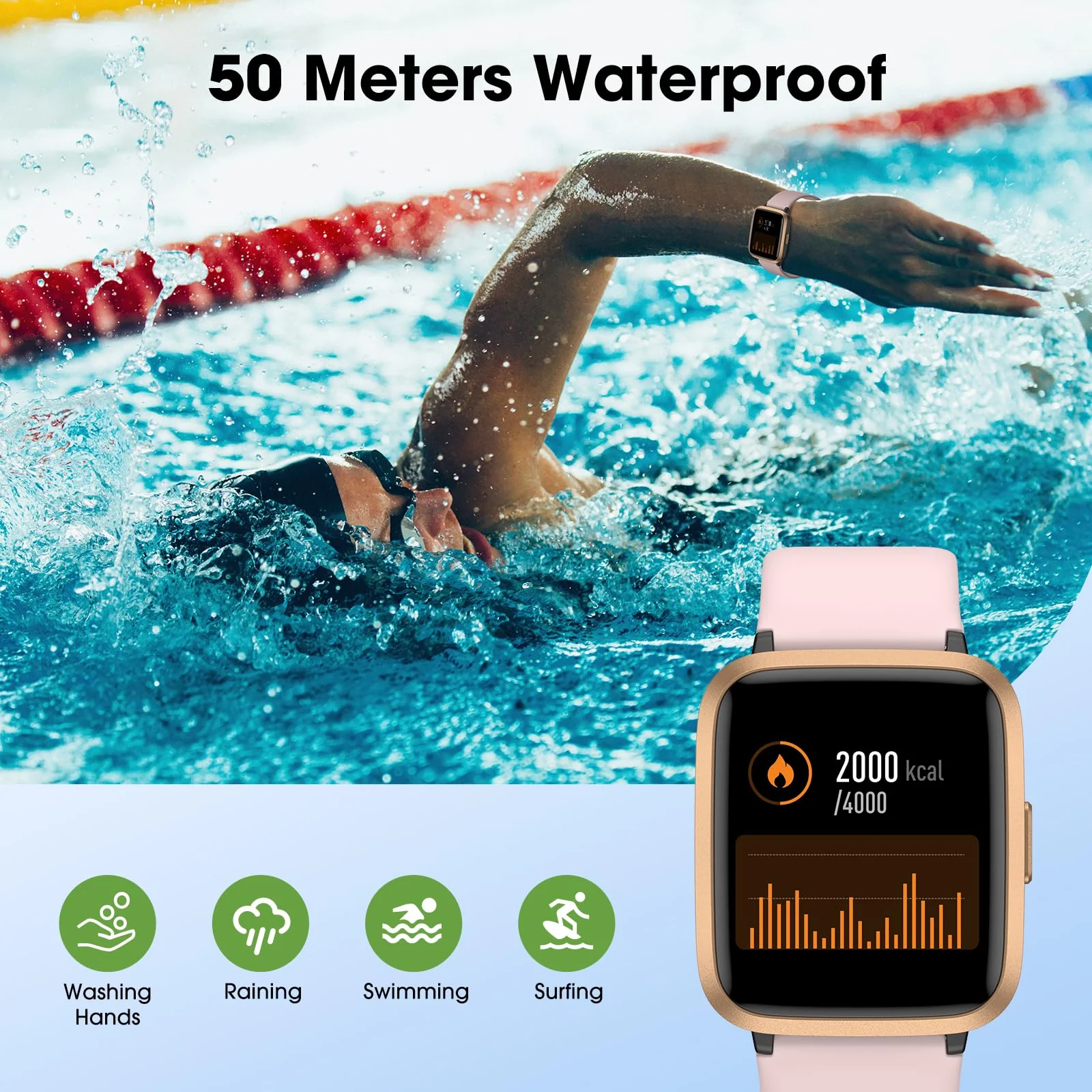 Fitness Tracker Watch with Heart Rate Monitor, Activity Tracker with Pedometer, Sleep Monitor, Calories & Step Counter, 5ATM Waterproof Smart Watch for Women Men Health Fitness Watch for Sports - Image 8