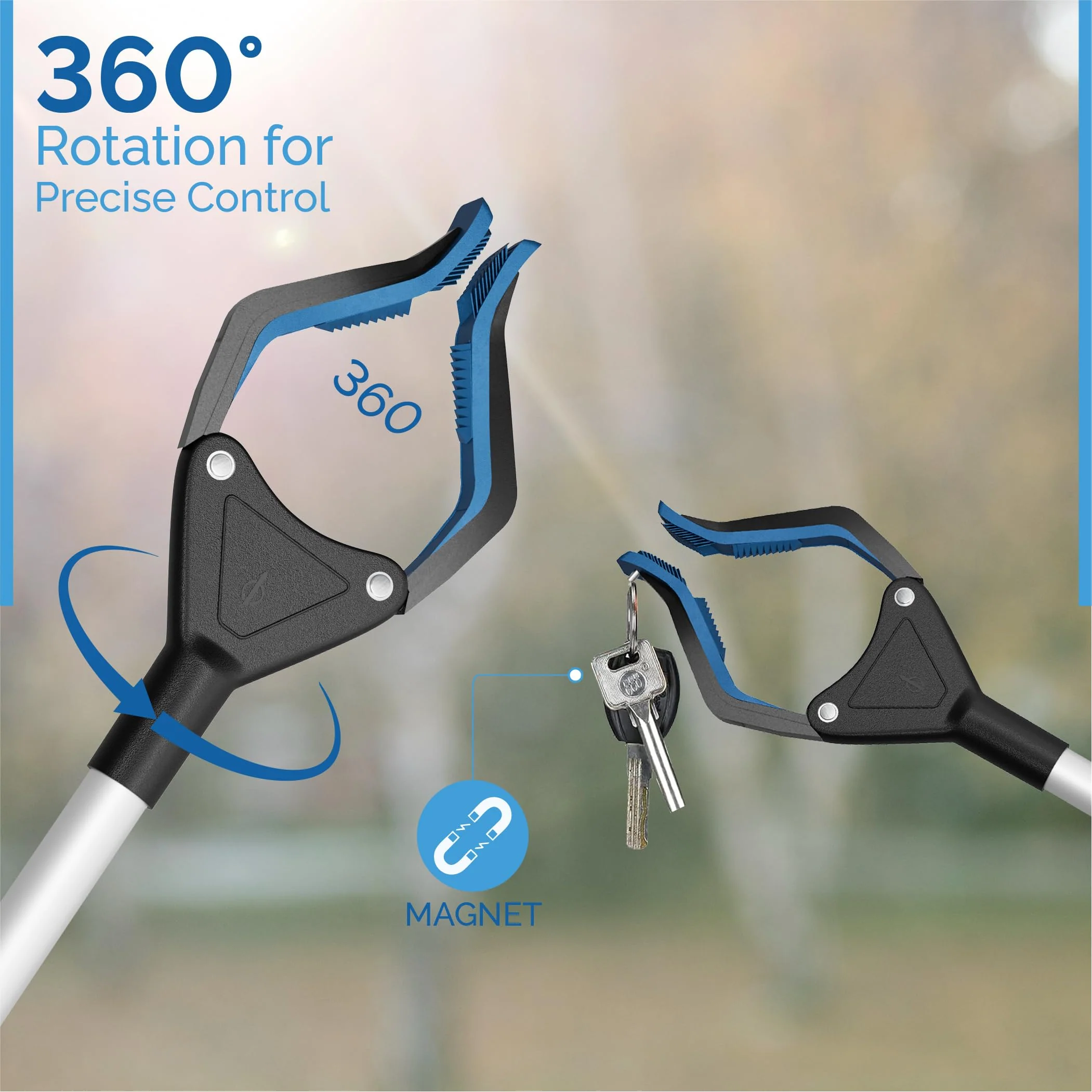 FitPlus 2024 Upgrade PowerGrip T9, Grabber Reacher Tool, Wide Jaw, Foldable, Steel Cable, with 96 Grip Points for Firm Grip, 32" with Magnet (Gray, 32 Inch) - Image 2