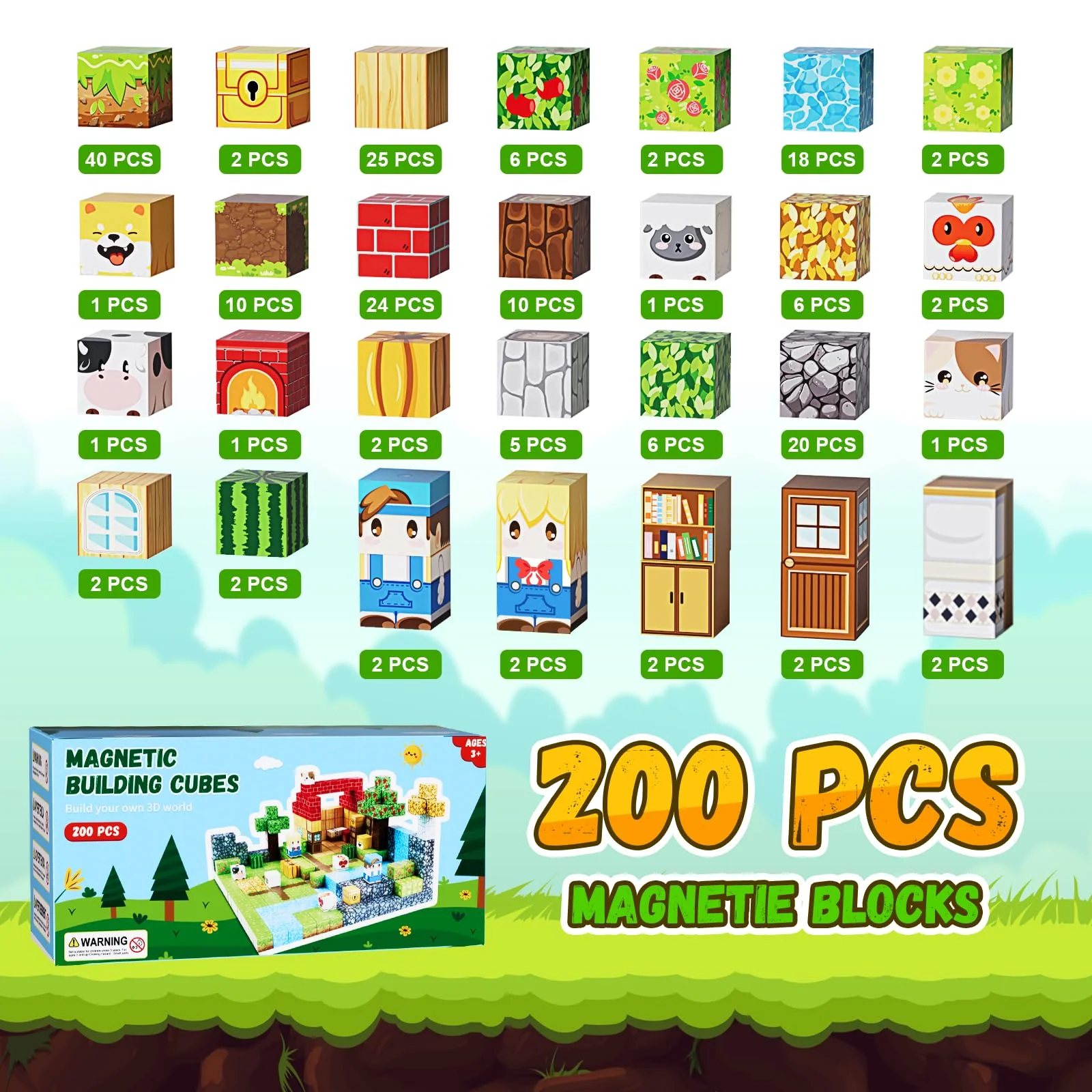 Fitrobust 200PCS Magnetic Building Blocks Set, Magnetic Tiles Kids Build Cubes STEM Game Toys, Build Forest World Set, Christmas Birthday Gifts for Boys & Girls Age 3 4 5 6 7 8 9 10 - Image 6