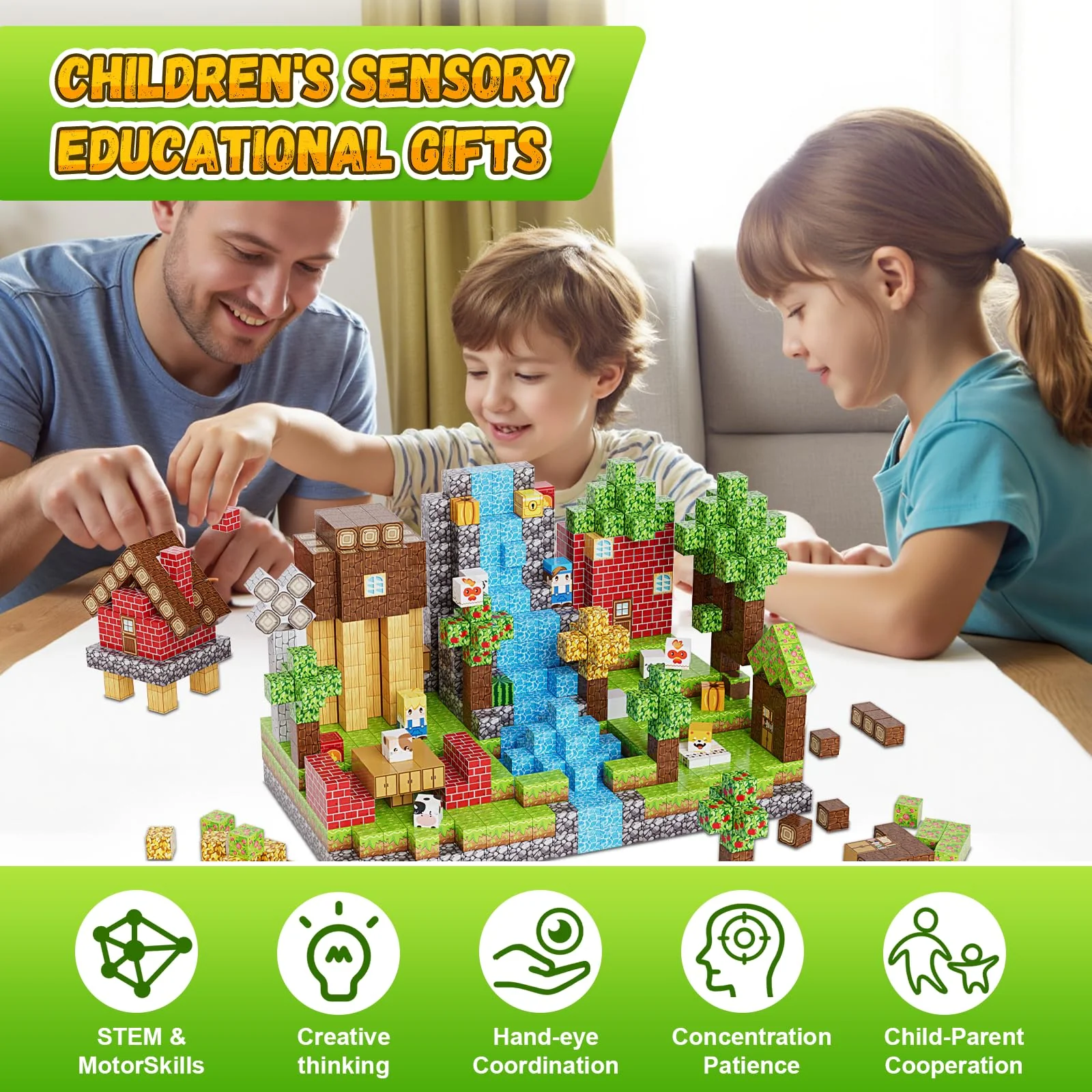 Fitrobust 200PCS Magnetic Building Blocks Set, Magnetic Tiles Kids Build Cubes STEM Game Toys, Build Forest World Set, Christmas Birthday Gifts for Boys & Girls Age 3 4 5 6 7 8 9 10 - Image 7