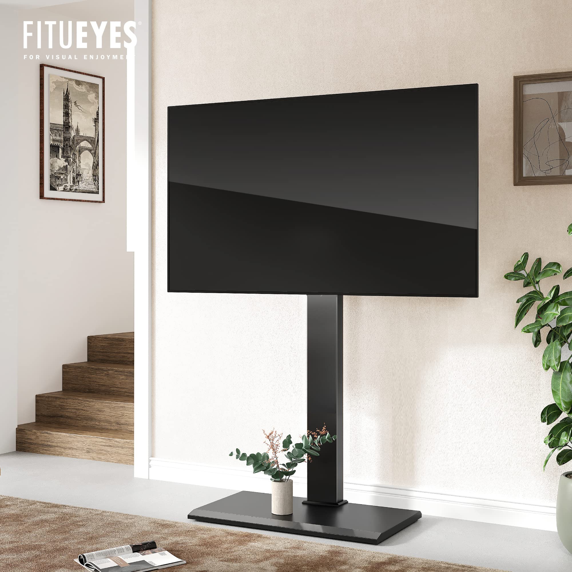 FITUEYES Iron Base Universal Floor TV Stand with Swivel Mount Space Saving for 50-85 Inch LED LCD Plasma Flat or Curved Screen TVs Height Adjustable Cable Management - Image 2