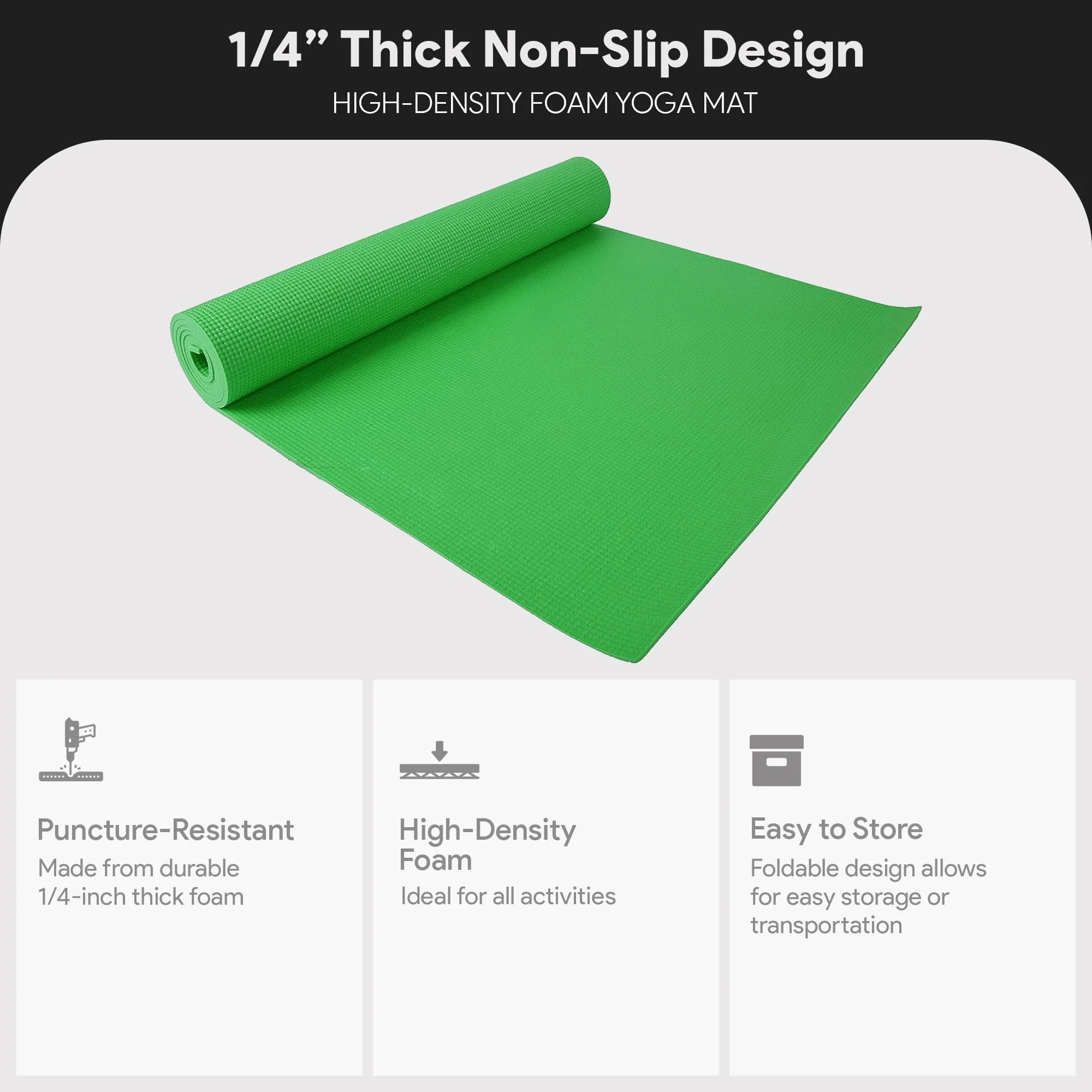 Fitvids 1/4-Inch High Density Thick Non Slip Yoga Mat with Knee Pad and Carrying Strap for Workout, Pilates, Gym Home Exercise, Green - Image 10