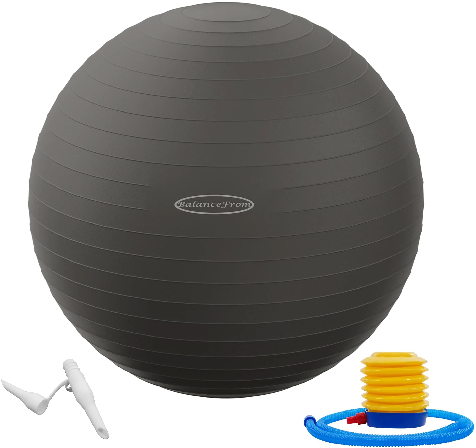 Fitvids 26-inch Gray Anti-Burst Slip Resistant Exercise Ball with Quick Pump, 2,000-Pound Capacity, Includes Free Foot-Pump