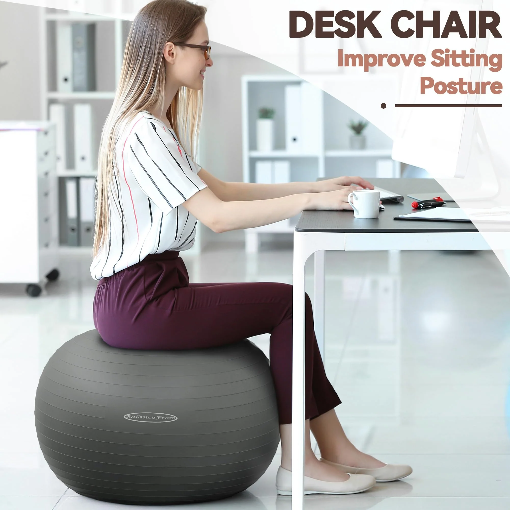 Fitvids 26-inch Gray Anti-Burst Slip Resistant Exercise Ball with Quick Pump, 2,000-Pound Capacity, Includes Free Foot-Pump - Image 3
